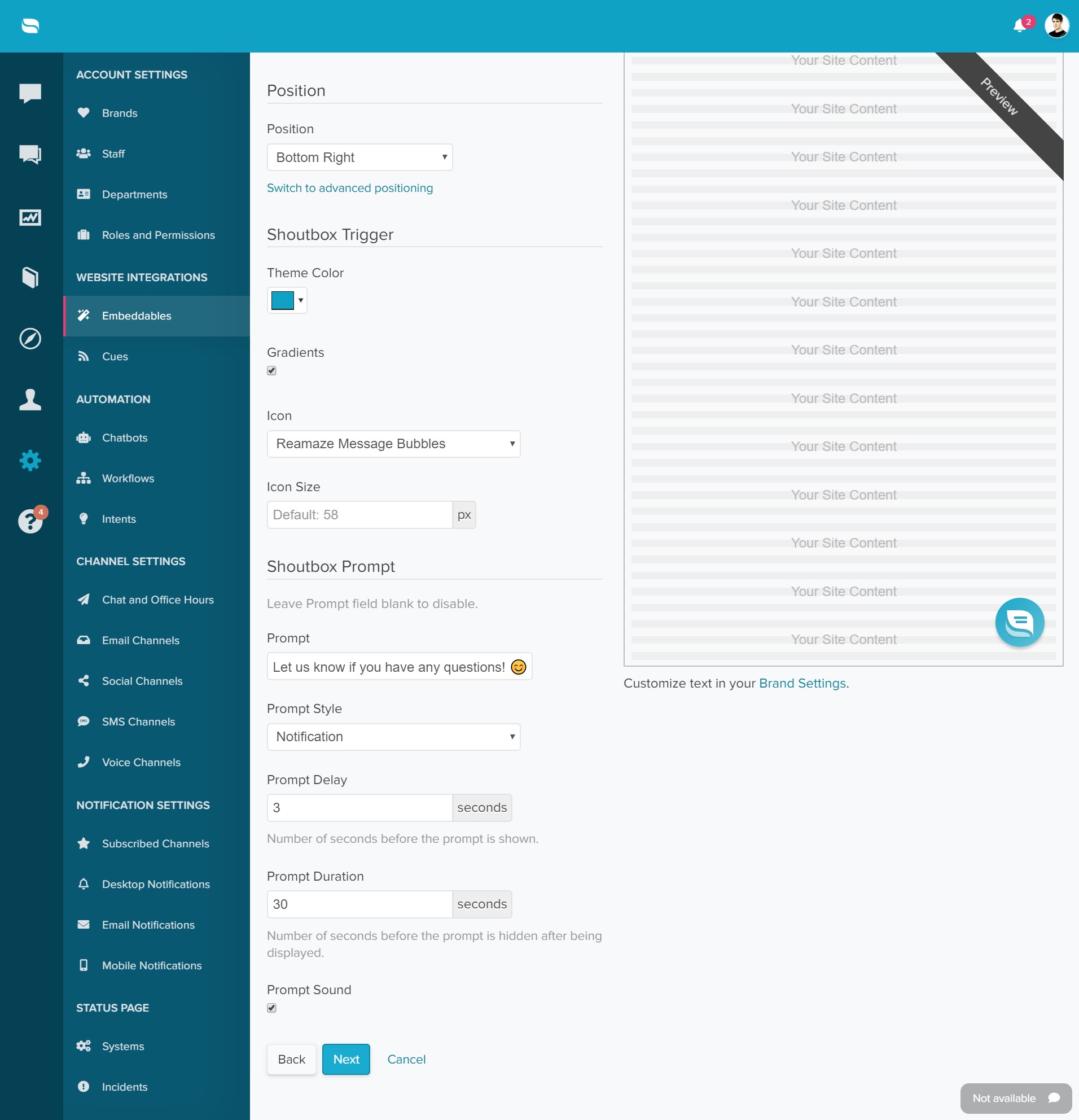 Re:amaze widget builder with customization options