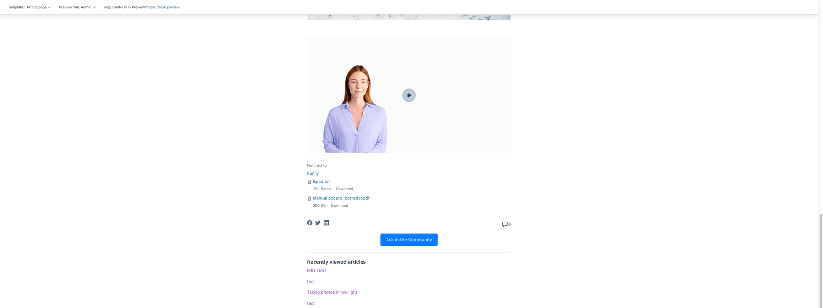 Eine Help Center Artikelseite, die einen prominenten Button "Fragen Sie in der Community" anzeigt, um die Benutzerinteraktion mit dem Community-Forum zu fördern.