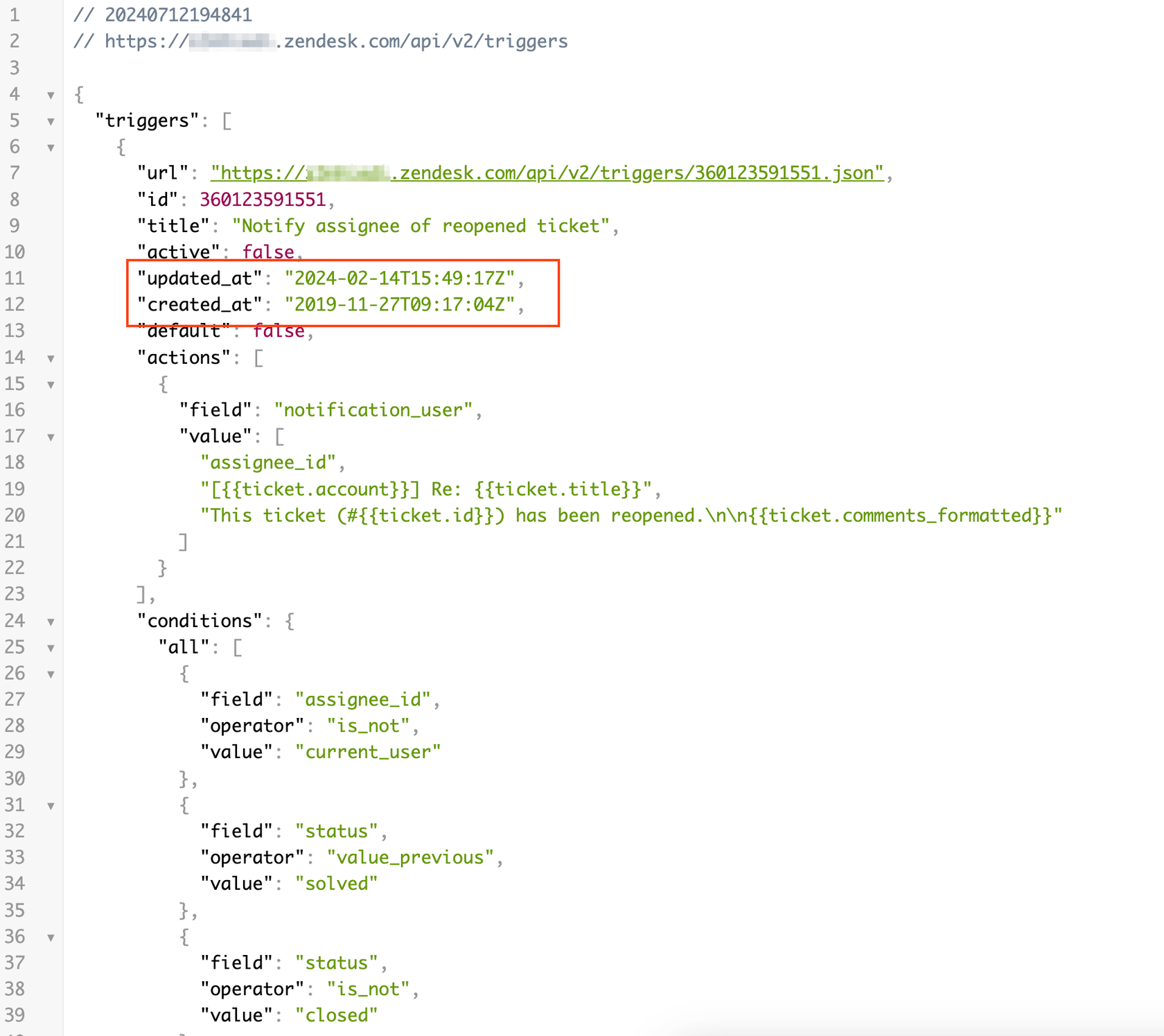 Zendesk trigger API with conditions and actions for ticket automation