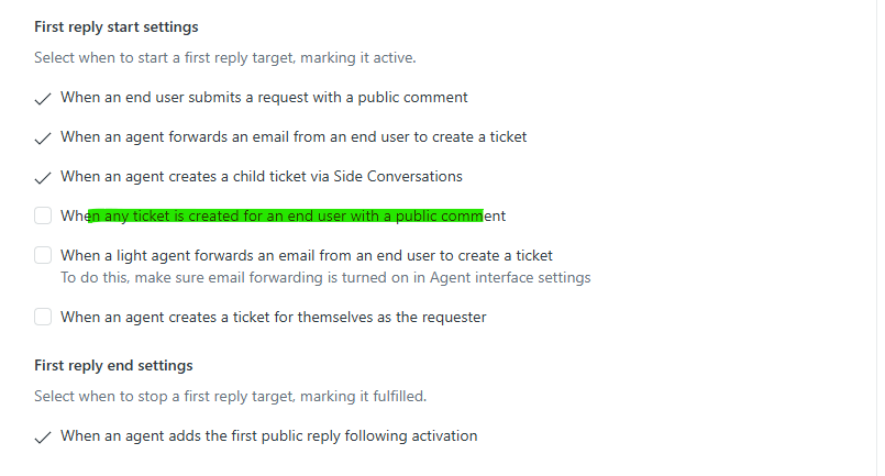 Configurações avançadas para condições de ativação do tempo da primeira resposta