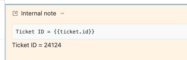 Support ticket interface with dynamic field placeholder resolving to ticket ID