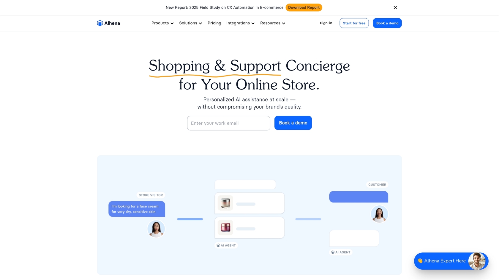 Une capture d'écran de la page d'accueil d'Alhena AI, l'un des meilleurs assistants IA pour Salesforce.::