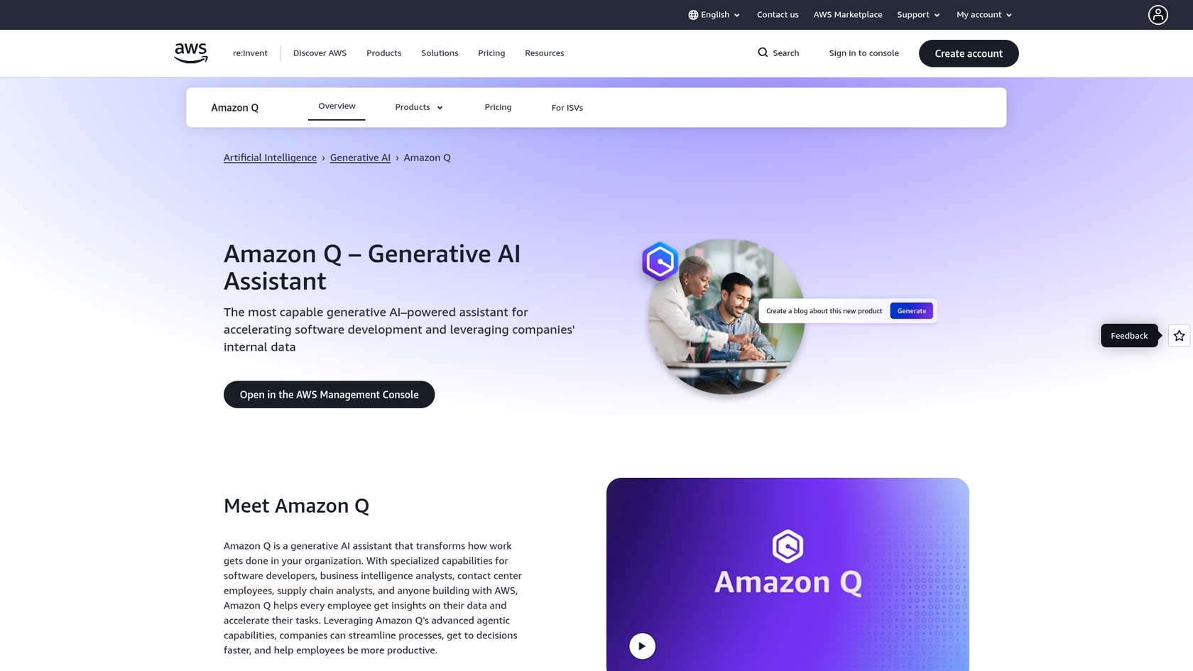 Amazon Q Developerのランディングページのスクリーンショット。AWS統合コーディングにおいてEinstein for Developersの優れた代替となります。::