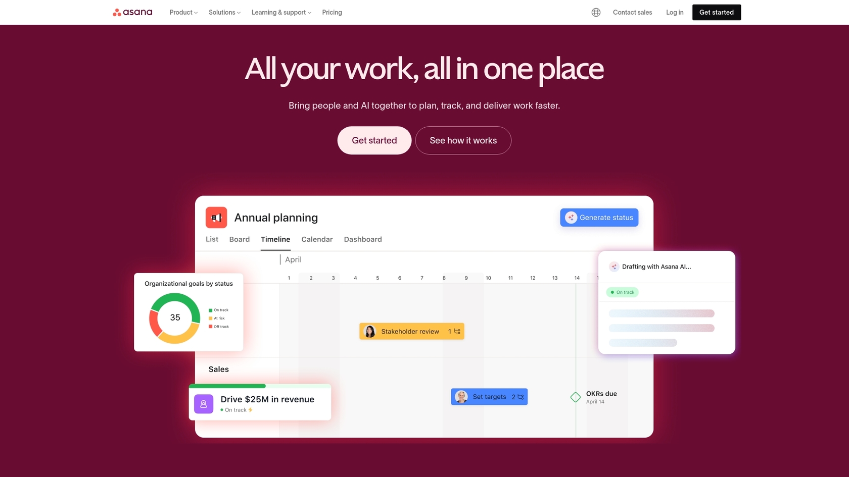 Captura de tela da página inicial do Asana, uma das melhores alternativas ao Jira para equipes ágeis.