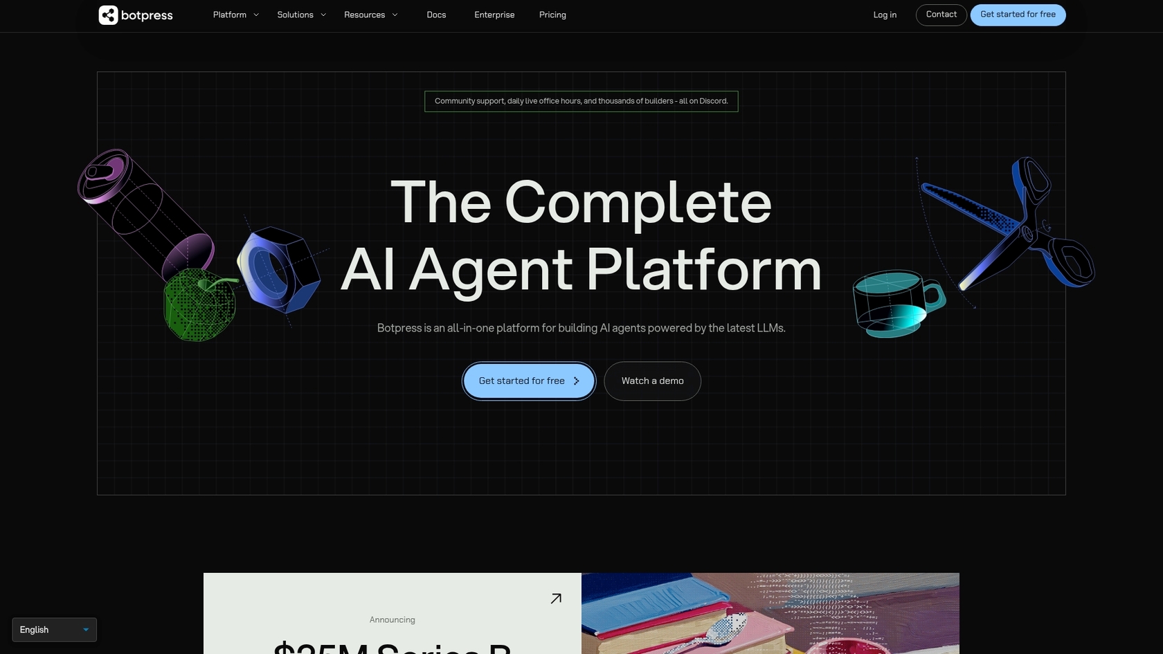 A screenshot of the Botpress landing page, the best chatbot for website for developers.