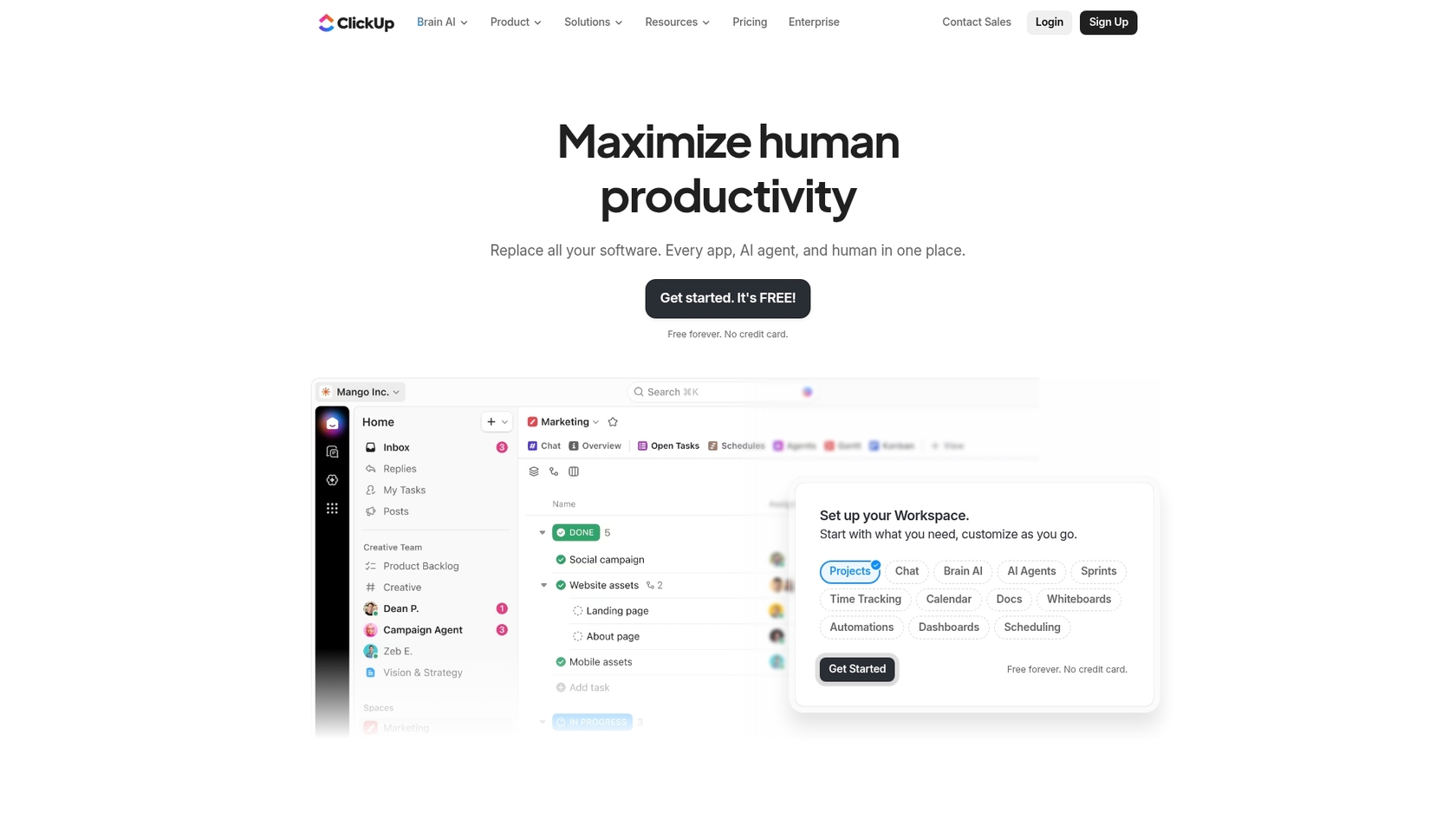 Ein Screenshot der ClickUp-Landingpage, einer der besten Jira-Alternativen.