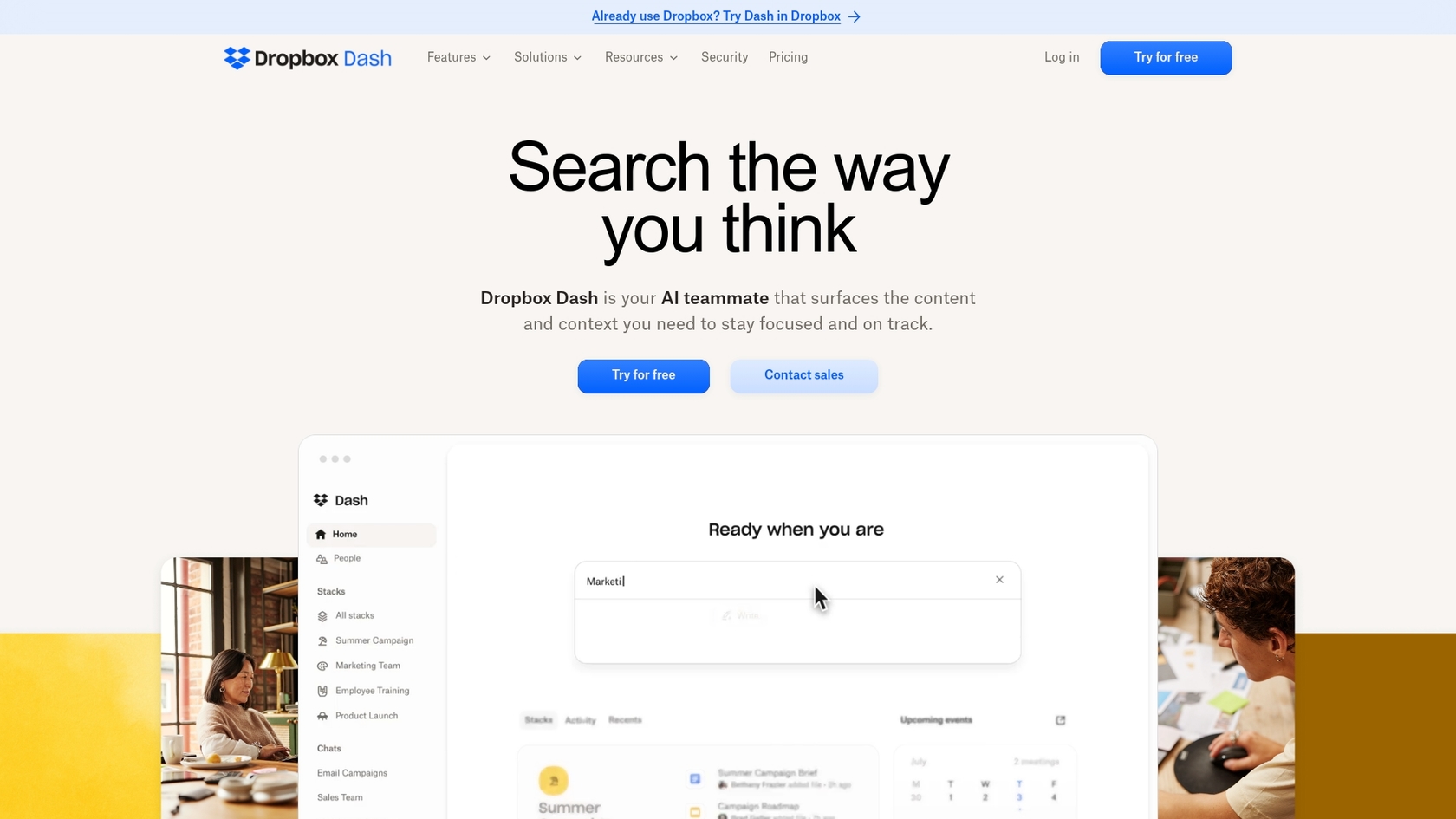 Une capture d'écran de Dropbox Dash, un outil qui peut générer des informations de campagne à l'aide de l'IA à partir de vos documents.::