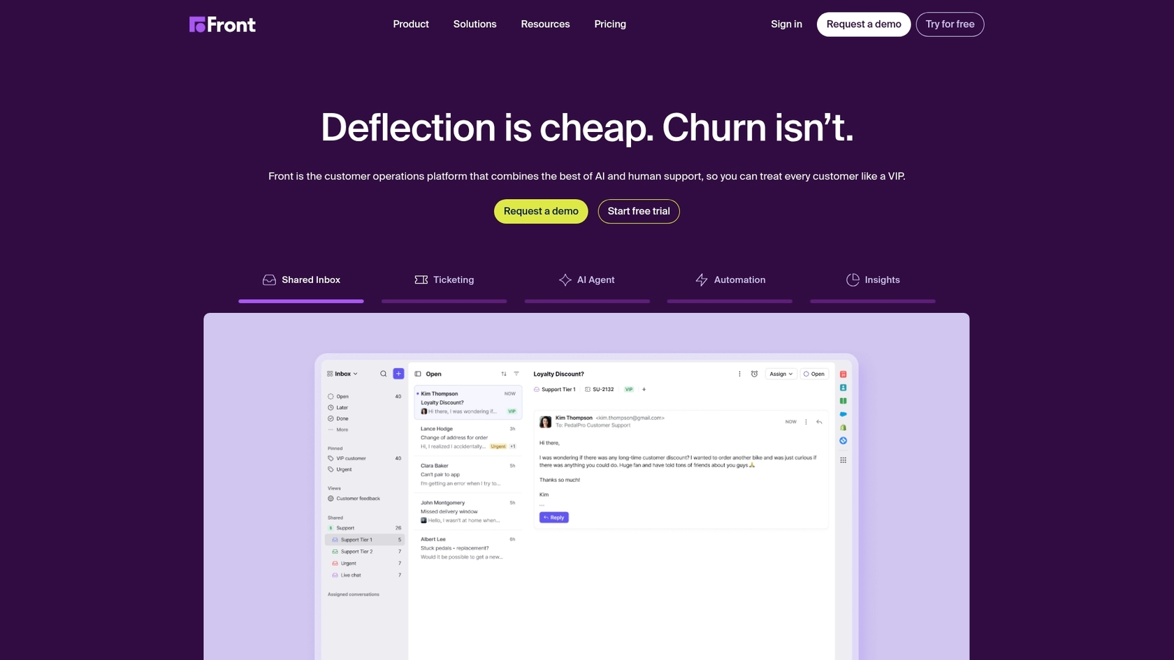 A screenshot of the Front AI homepage, which is relevant to the Front AI login process.