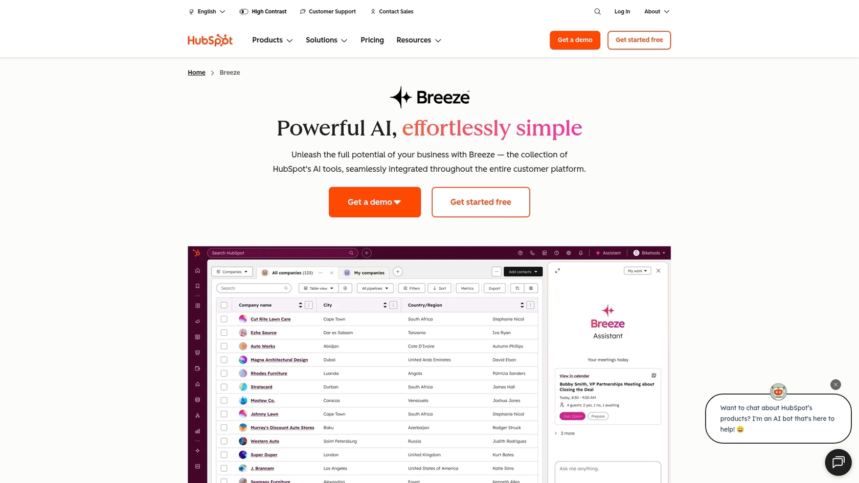 Ein Screenshot der Landingpage der HubSpot AI-Plattform, der die Benutzeroberfläche des HubSpot AI CRM zeigt.::HubSpot AI CRM