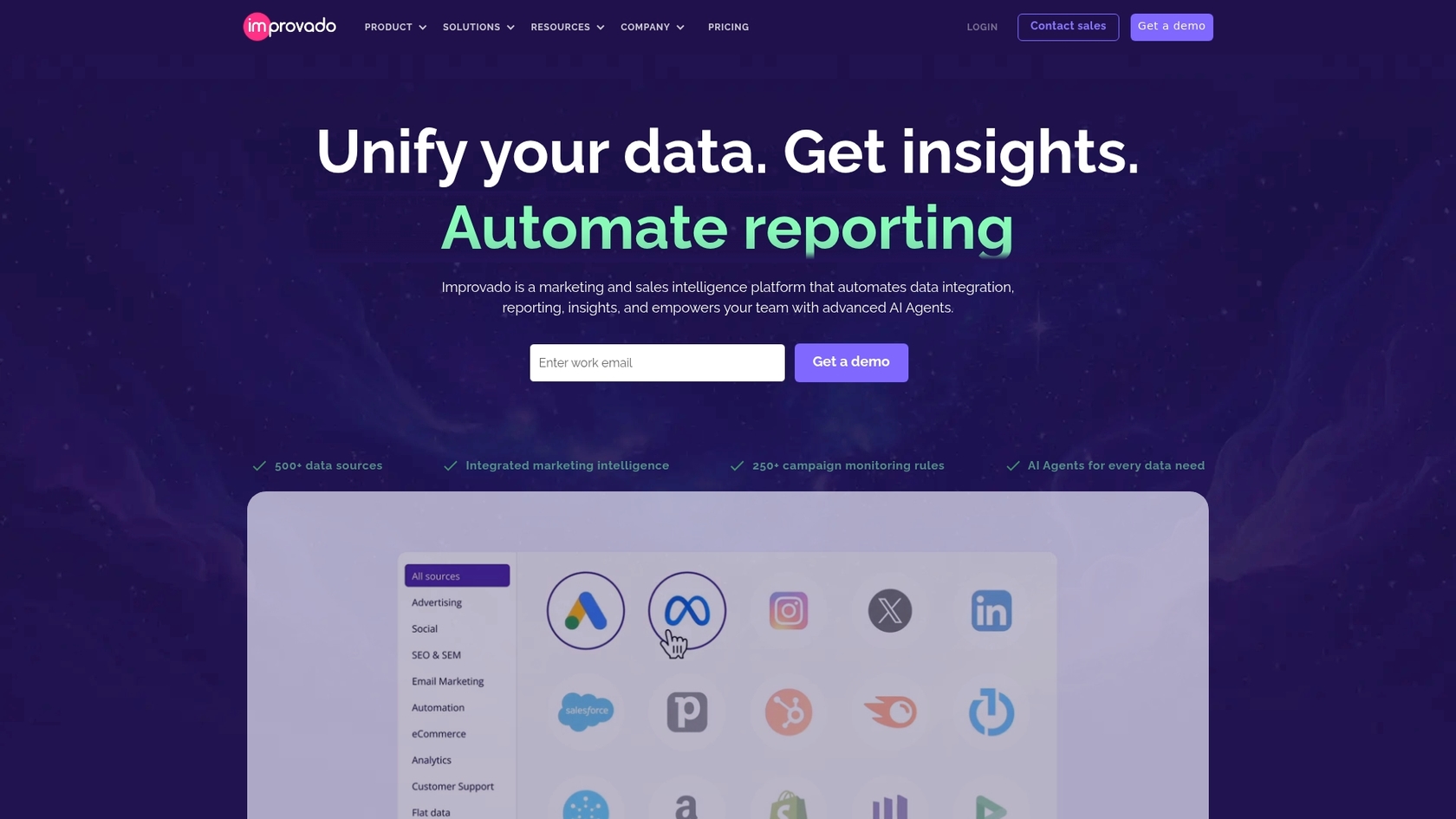 Une capture d'écran d'Improvado, un outil d'analyse autonome qui aide à générer des informations de campagne à l'aide de l'IA.::