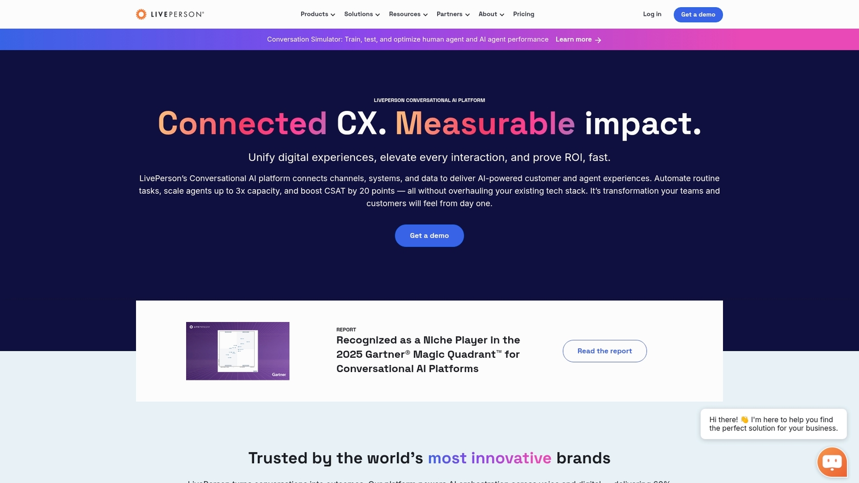 Capture d'écran de la page d'accueil de LivePerson, présentant l'un des outils d'IA pour Salesforce.