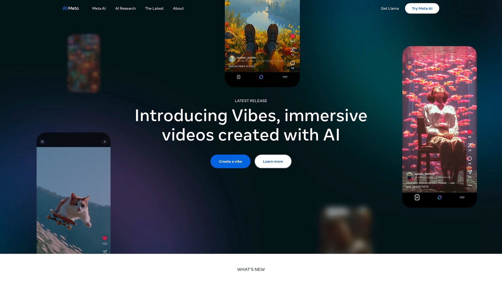 A screenshot of the Meta AI landing page, a social media-integrated Google Gemini 3 alternative.