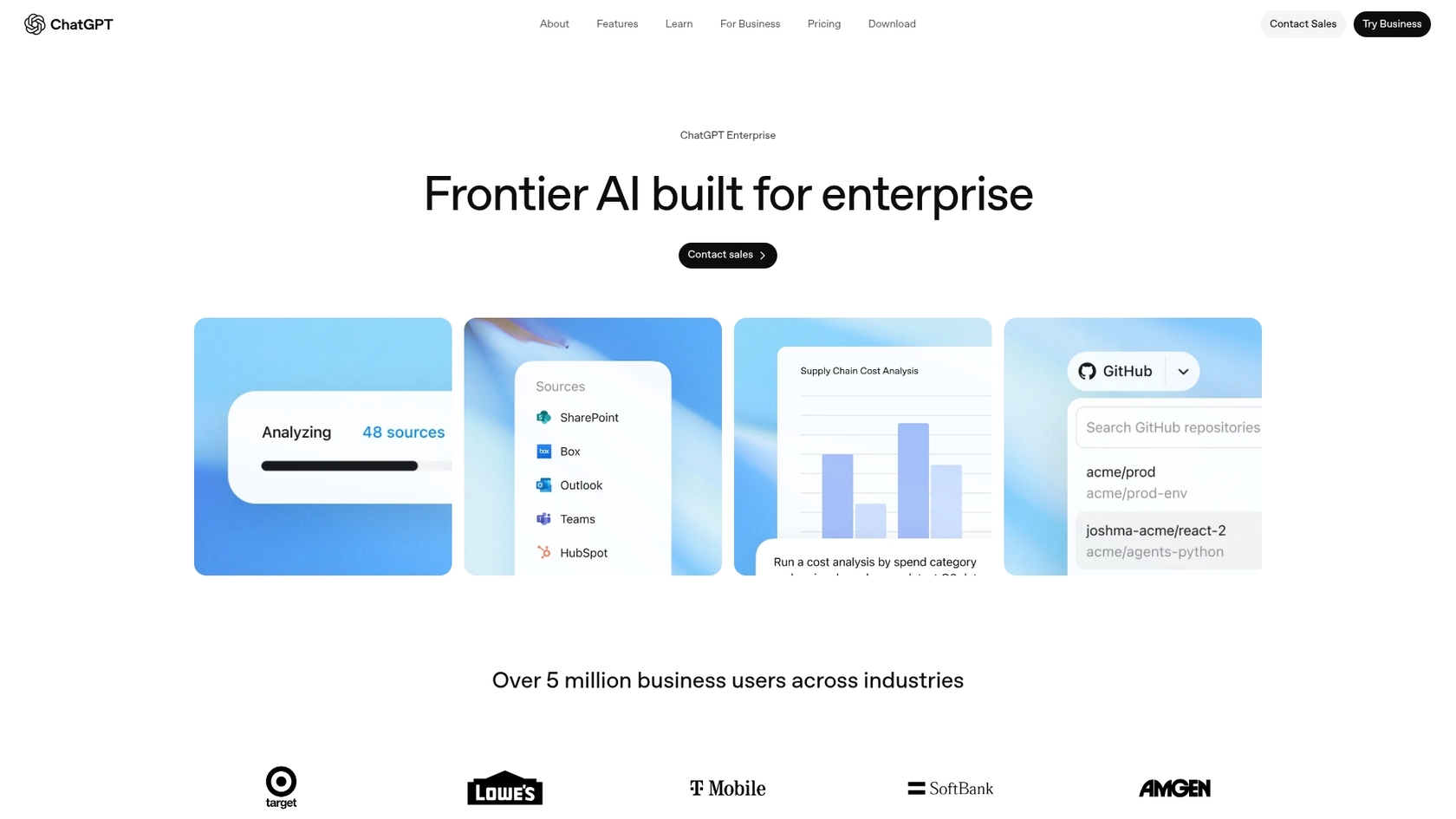 A screenshot of the OpenAI Enterprise landing page, highlighting the 