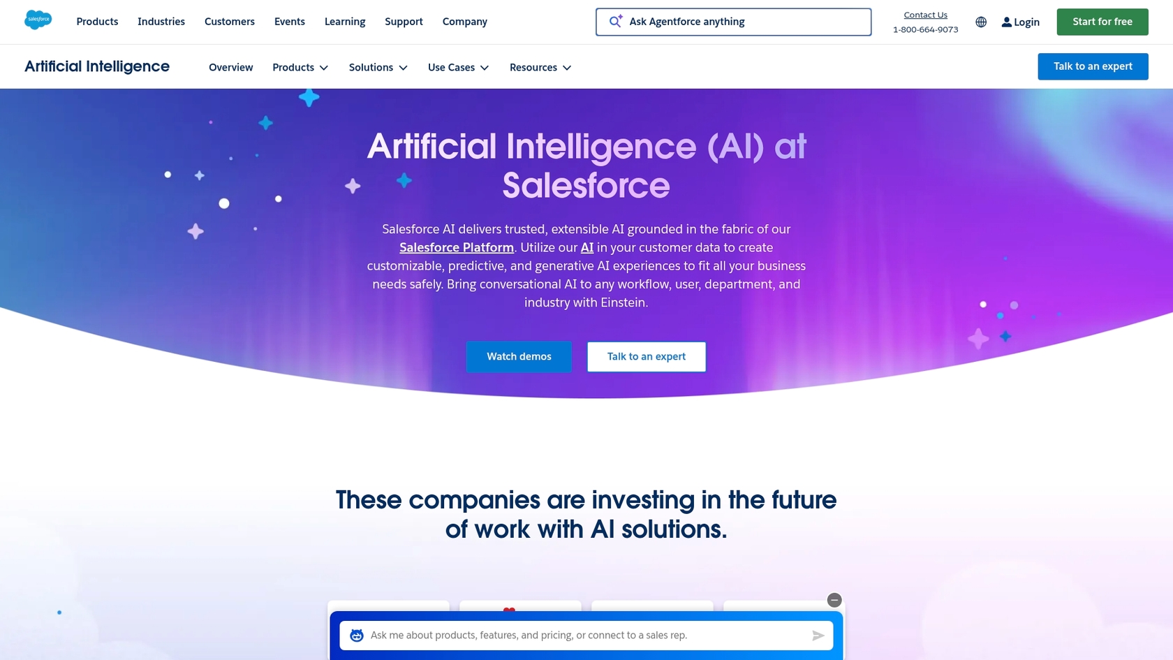 Ein Screenshot der Salesforce Einstein Landing Page, ein Schlüsselinstrument in jedem Leitfaden zu den besten KI-Tools für Salesforce.