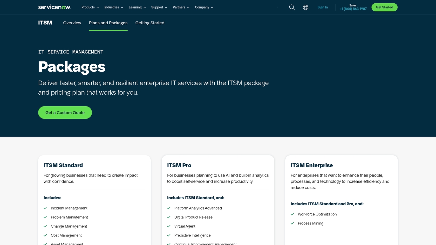 A screenshot of the ServiceNow ITSM pricing page, highlighting the lack of public pricing in this ServiceNow AI review.::