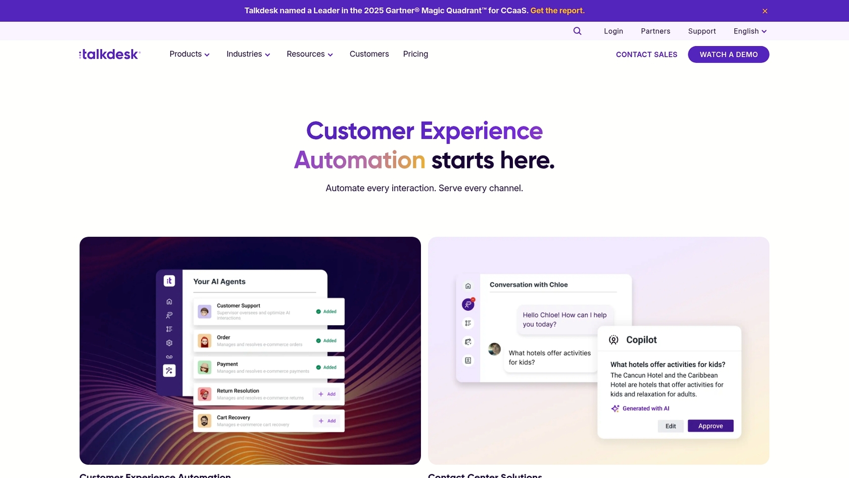 Capture d'écran de la page d'accueil de Talkdesk, une autre option pour les outils d'IA pour Salesforce.