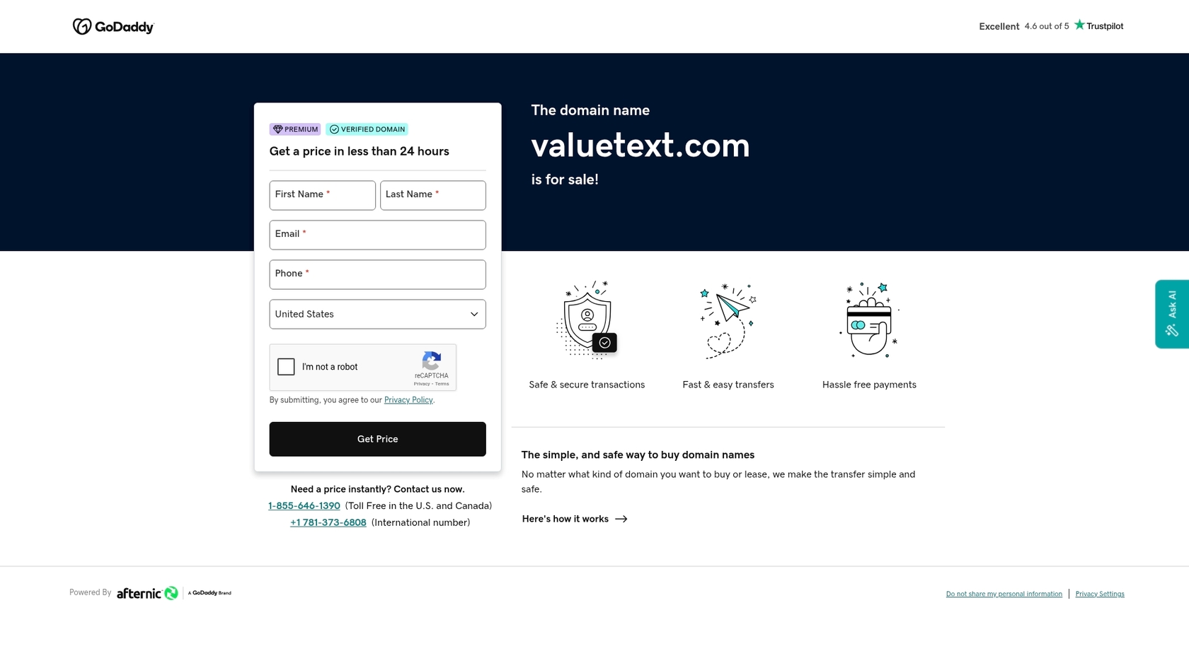 A screenshot of the ValueText landing page, an affordable chatbot for Salesforce.