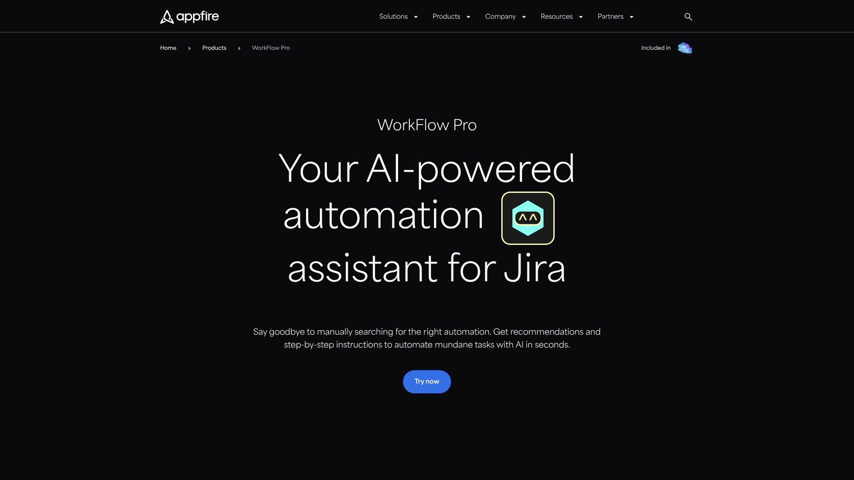 Jira用Workflow Pro AIアシスタントのランディングページのスクリーンショット。