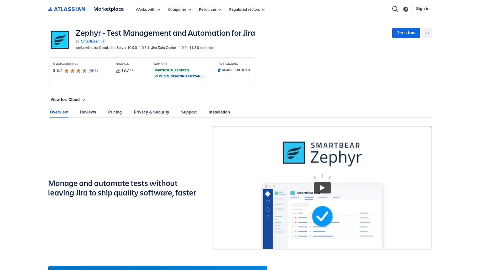 Une capture d'écran de la page d'accueil de Zephyr Squad, qui est l'un des meilleurs outils de gestion de tests pour Jira.::