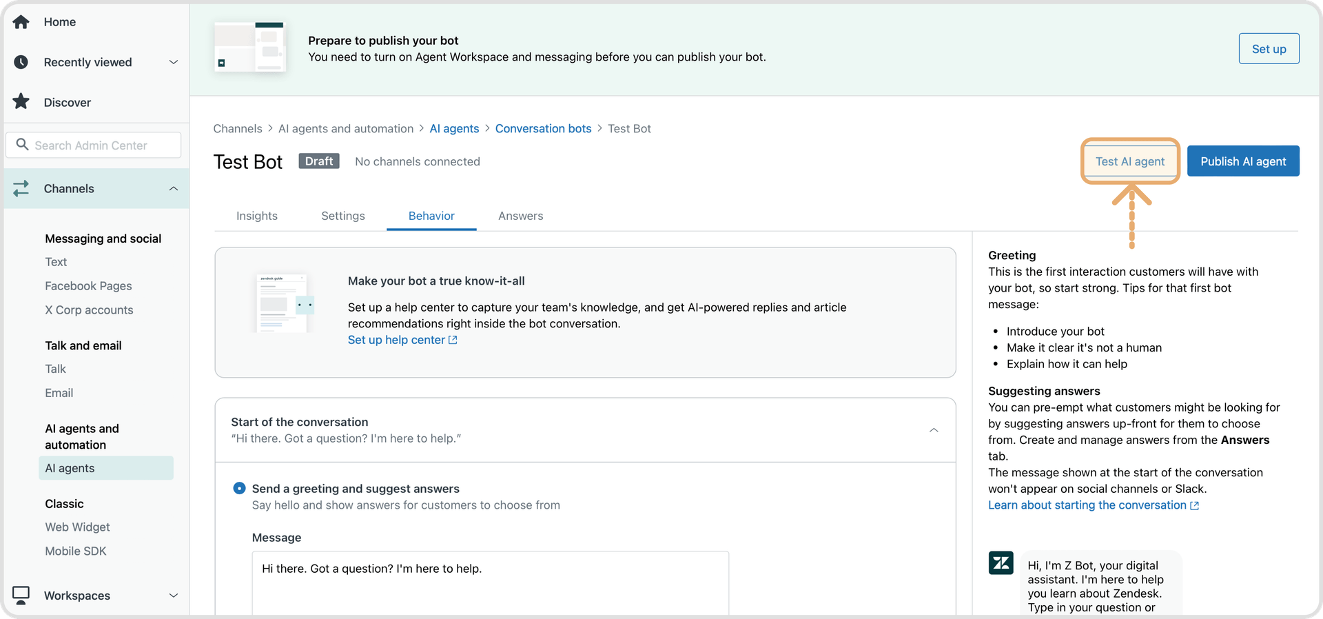 screenshot to test the answer bot