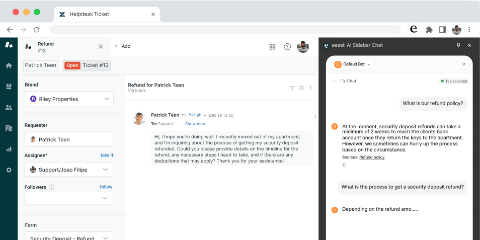 support ticket draft testing bot answers