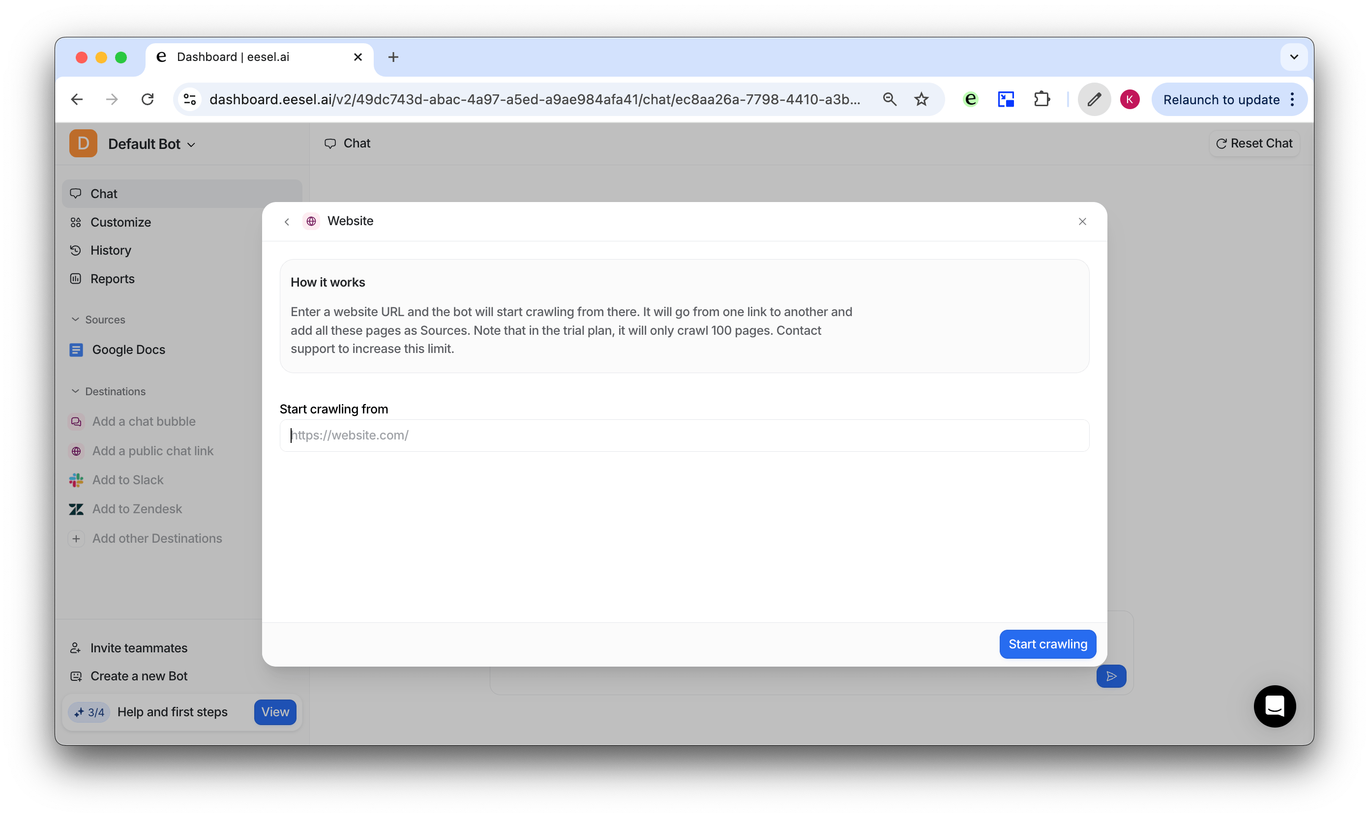 Add your website as a source to crawl it