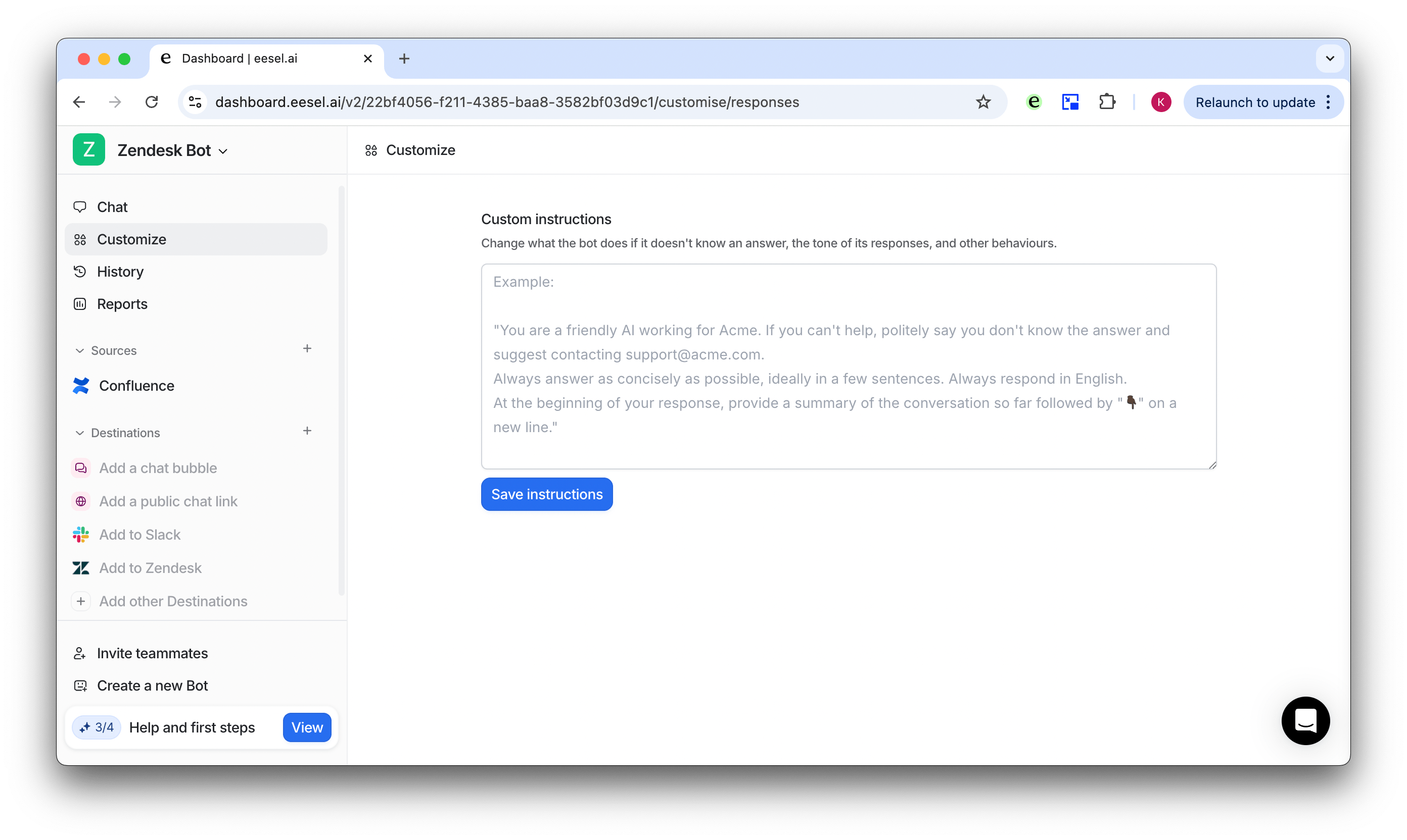 a screenshot of the customize tab for the chatgpt integration