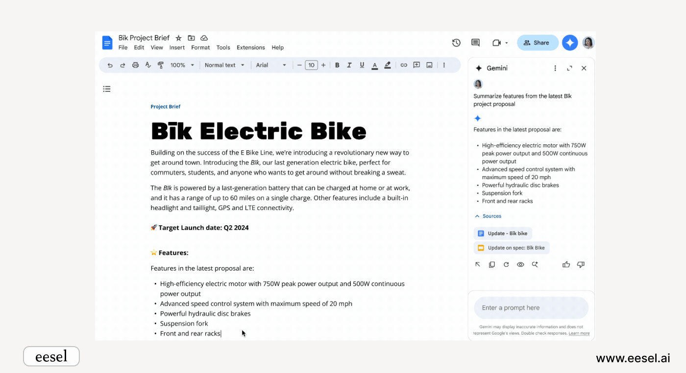 An image showing Gemini in the sidebar of the google gemini