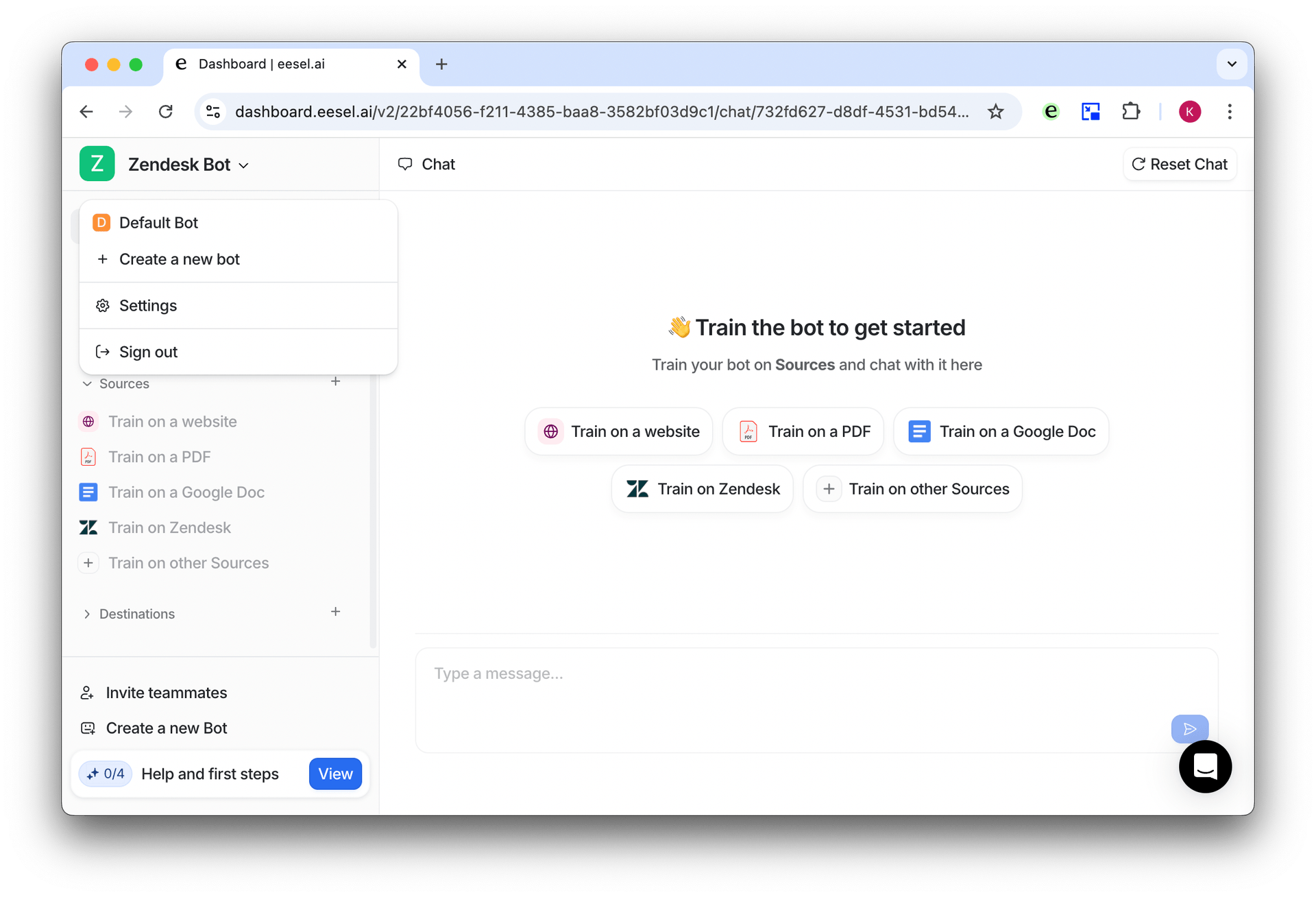 Image of eesel dashboard selecting a Zendesk AI bot