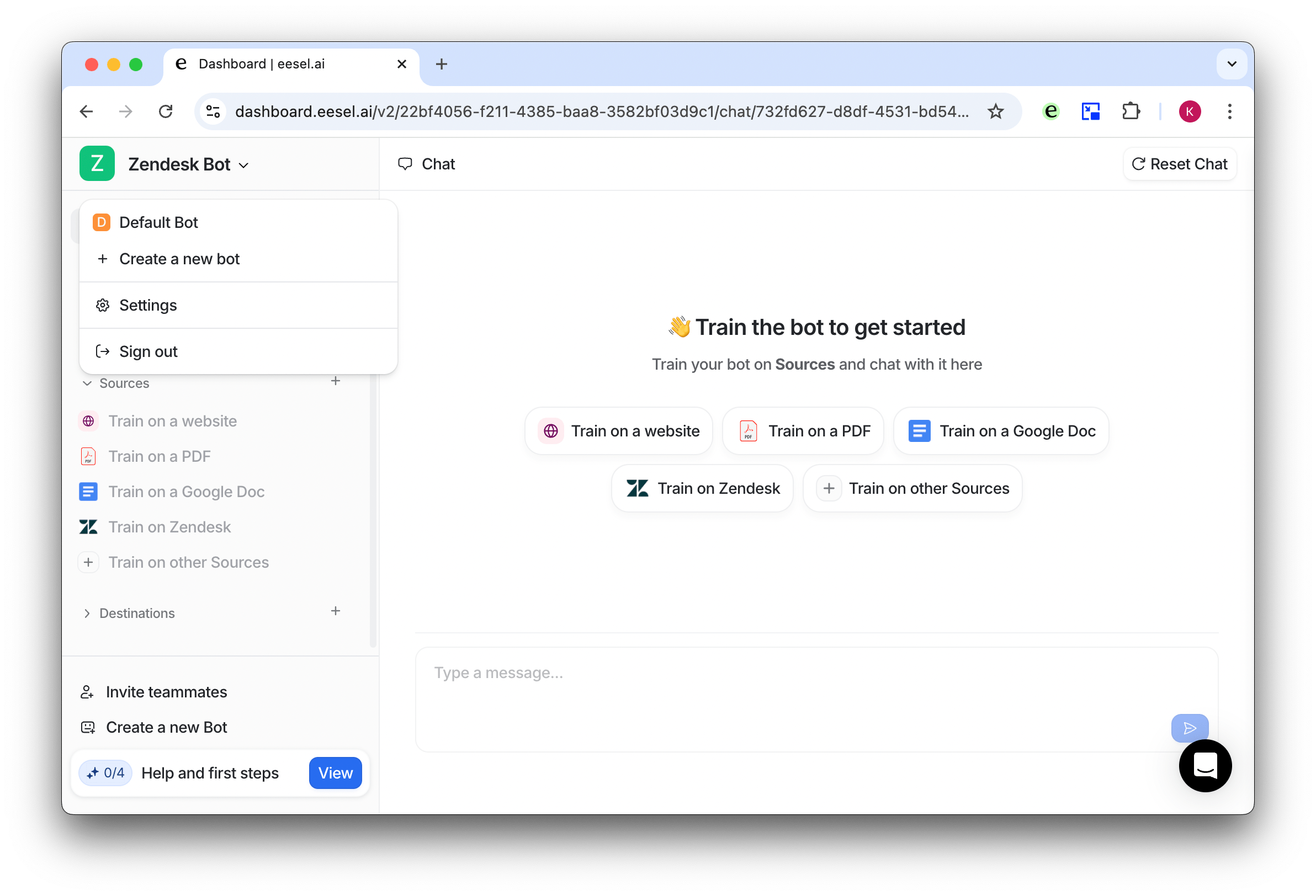 Image of eesel dashboard selecting a Zendesk AI bot