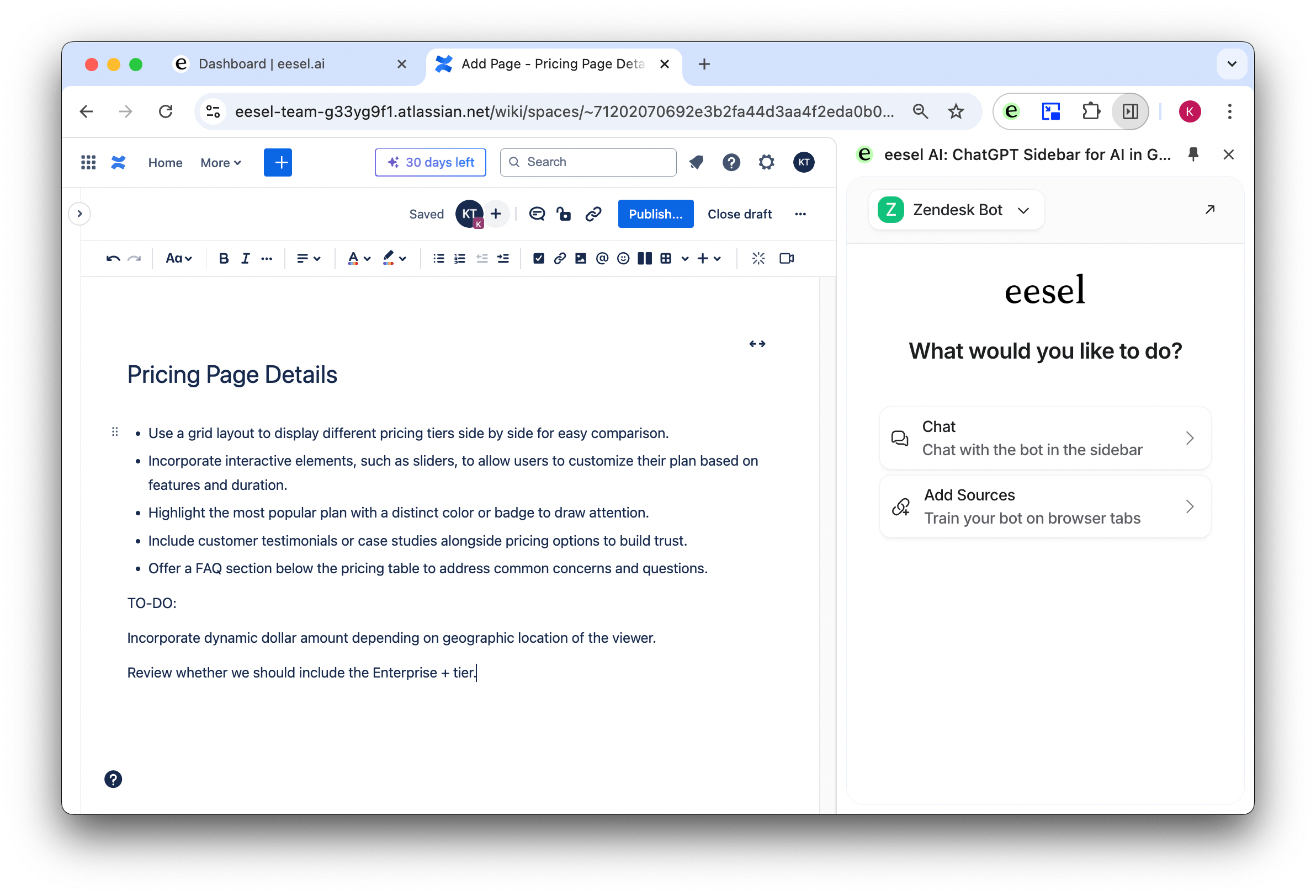 an image of a Confluence page with the eesel AI extension to add sources