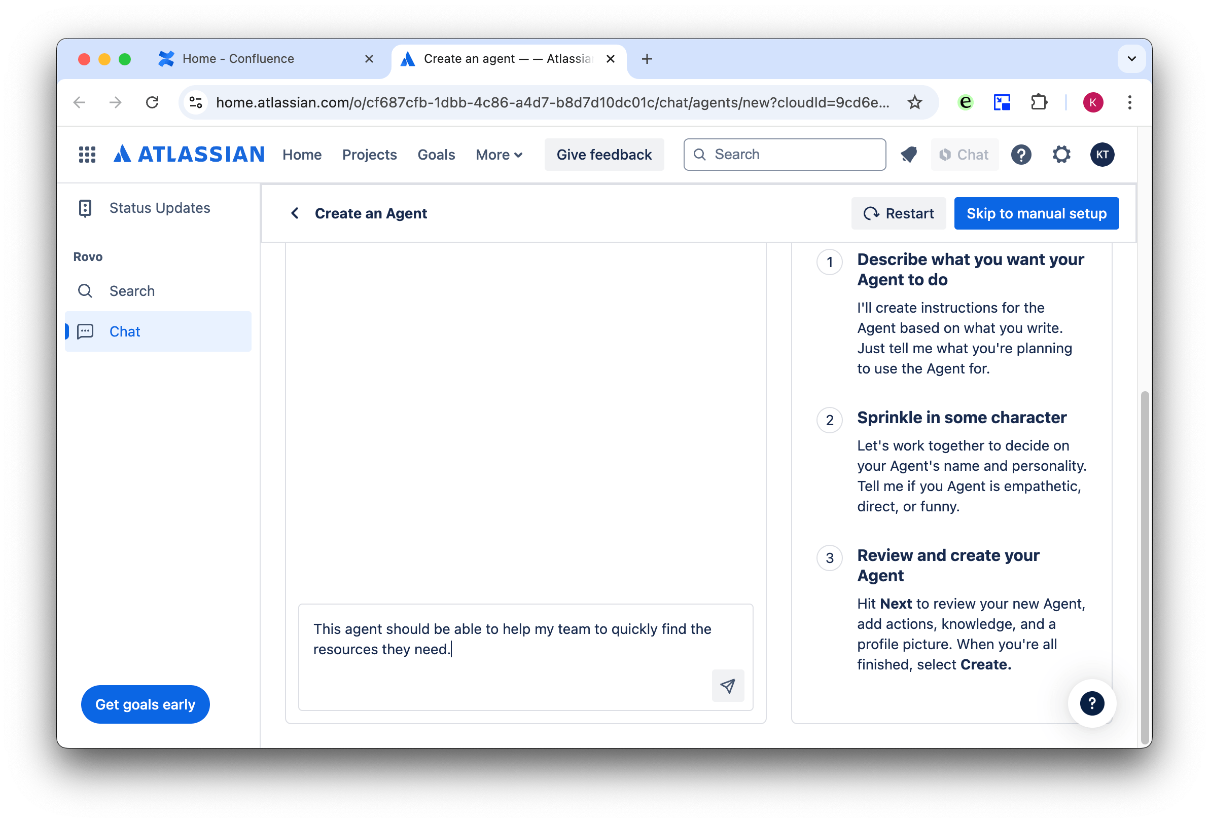 Confluence atlassian rovo set up description