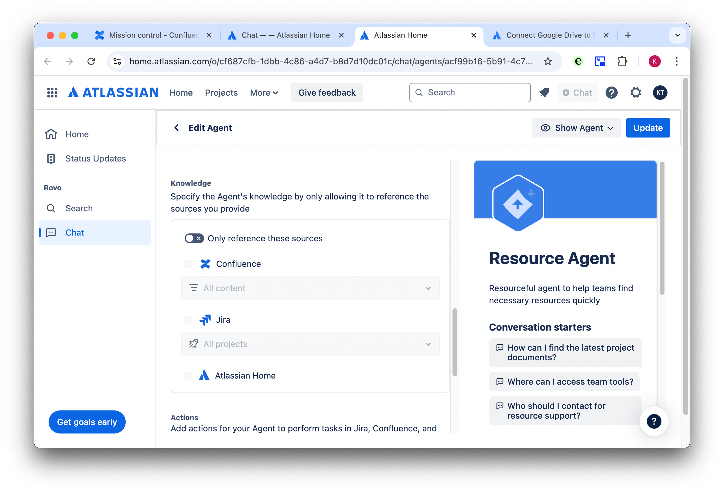 Confluence AI rovo adding knowledge to the agent