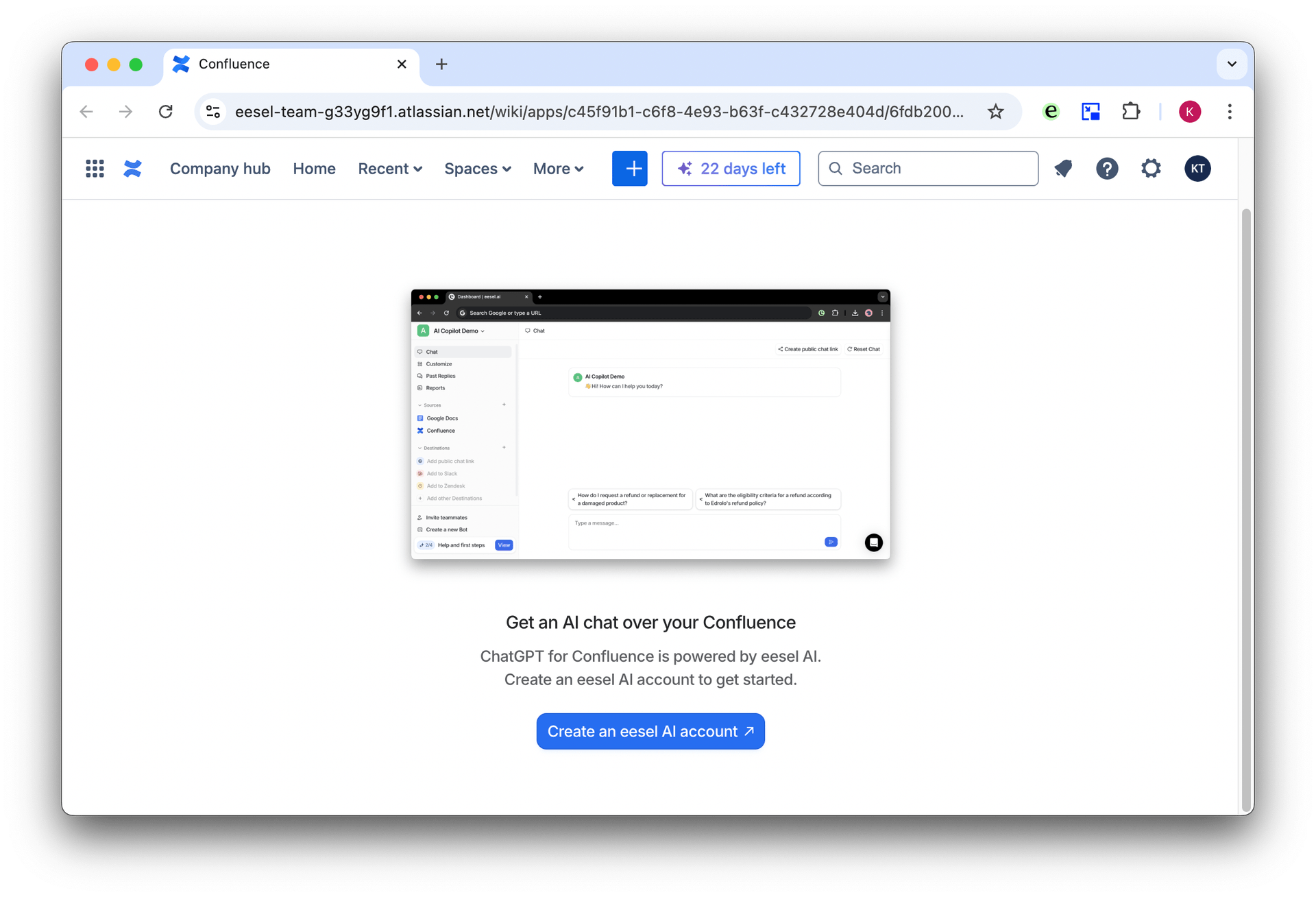 screenshot of prompt window for chatgpt for confluence to create an account