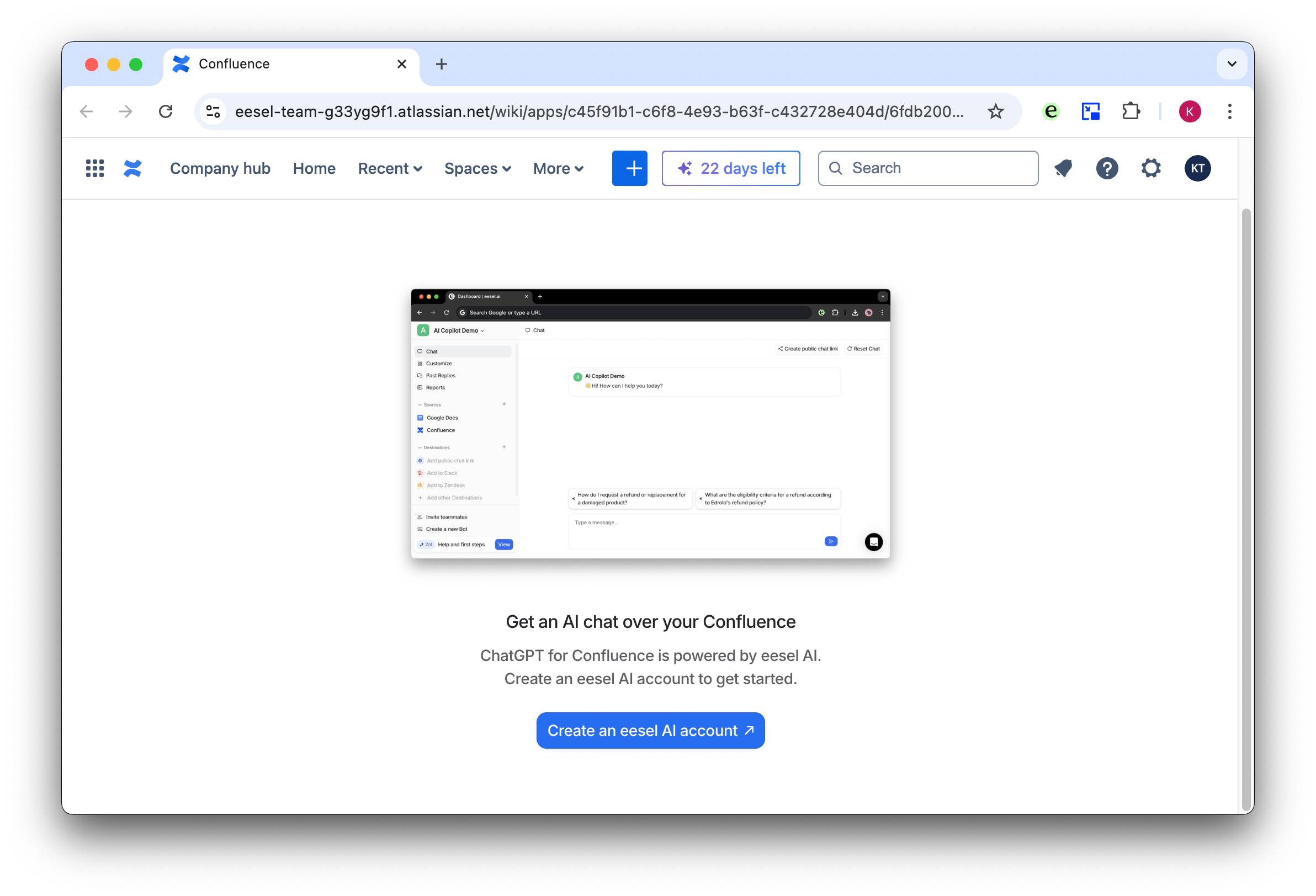 screenshot of prompt window for chatgpt for confluence to create an account