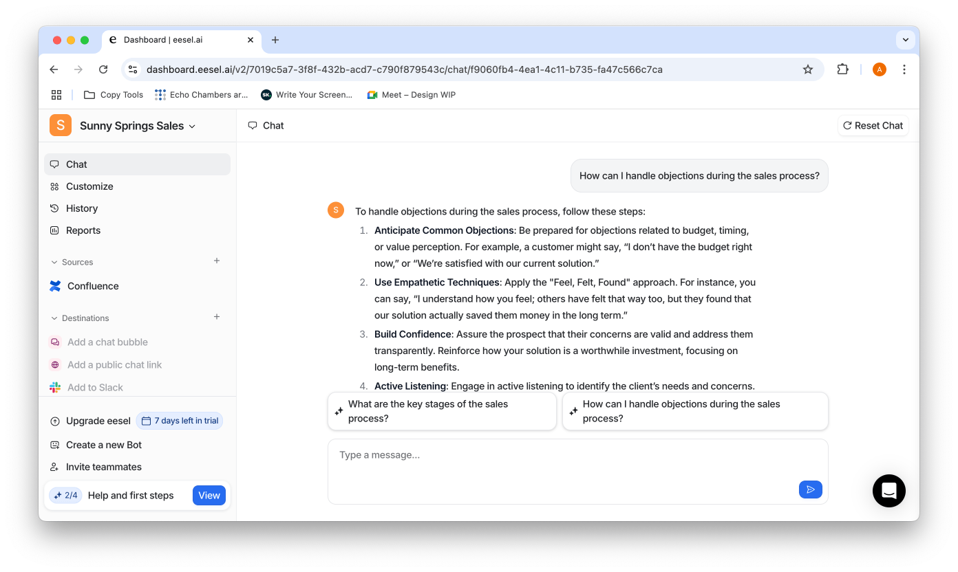 screenshot of the confluence ai bot chat