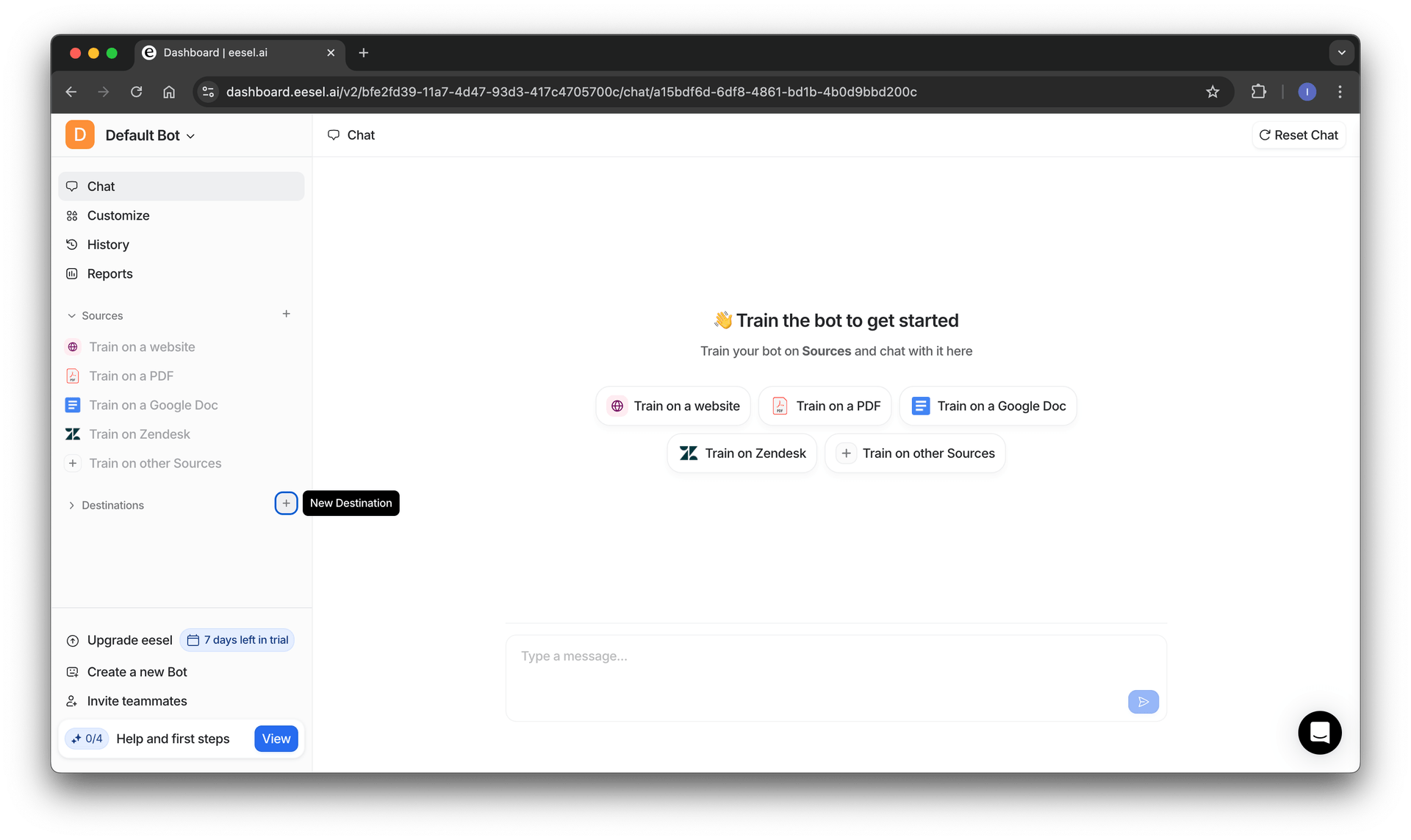 screenshot of someone selecting a new source for intercom integration bot