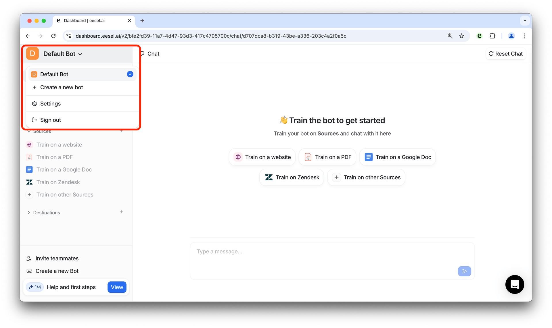 a screenshot of selecting the right bot to connect Google Docs to in order to connect and integrate Gorgias