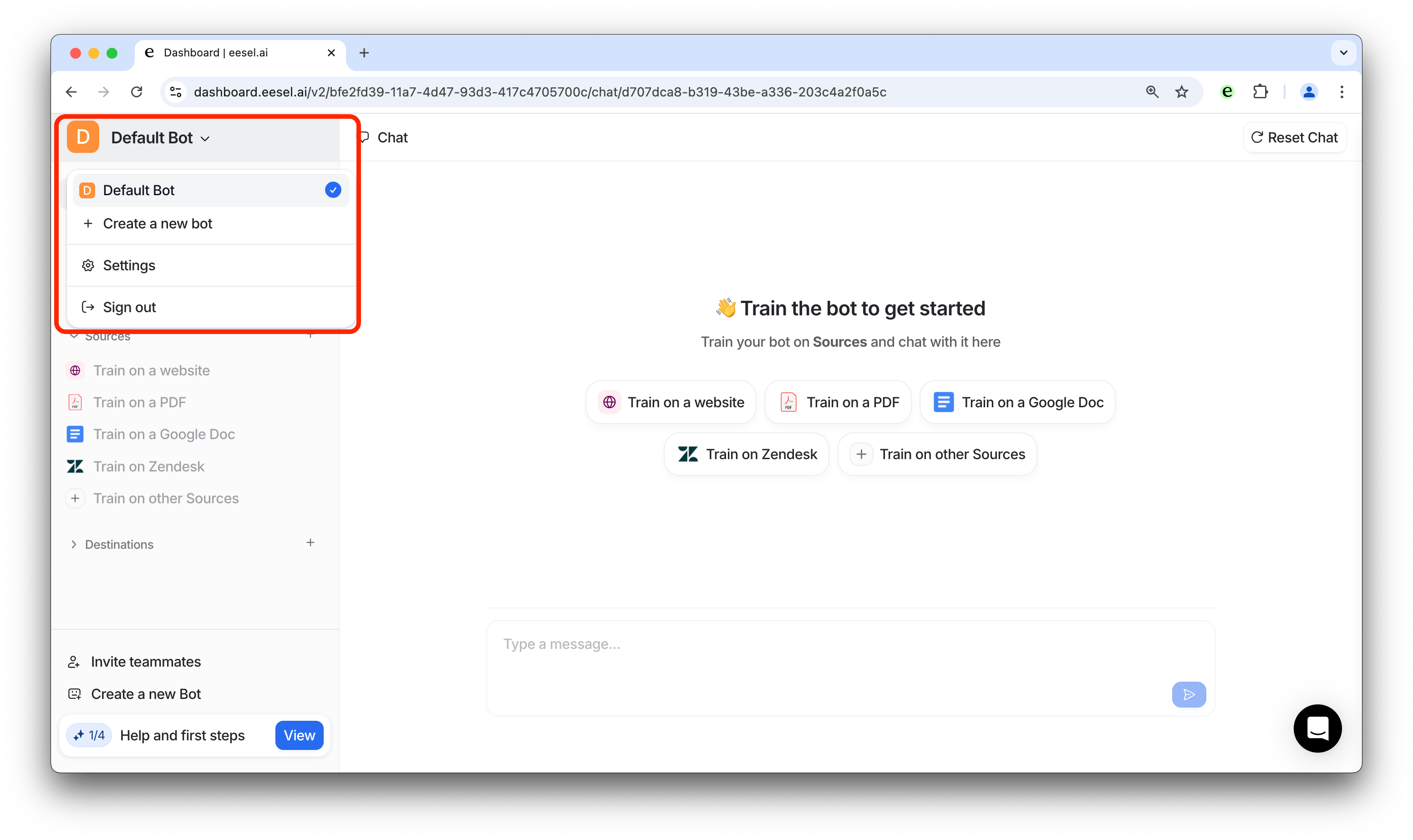 a screenshot of selecting the right bot to connect Google Docs to in order to connect and integrate Gorgias