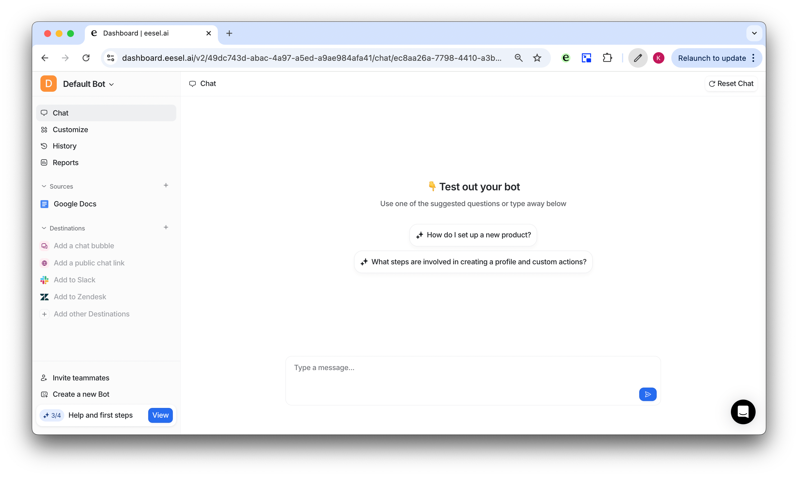 intercom agent first step eesel dash