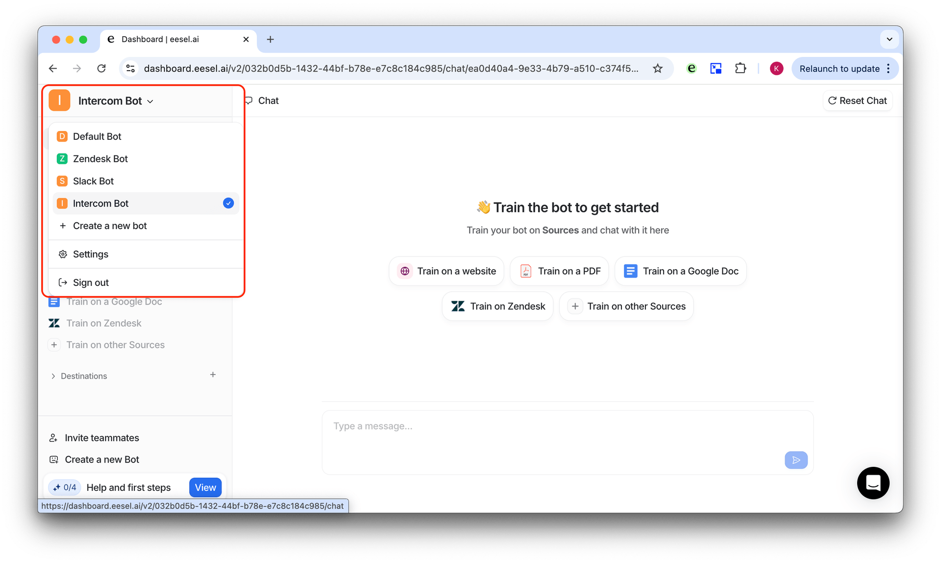 screenshot of dash for Connecting intercom with google docs