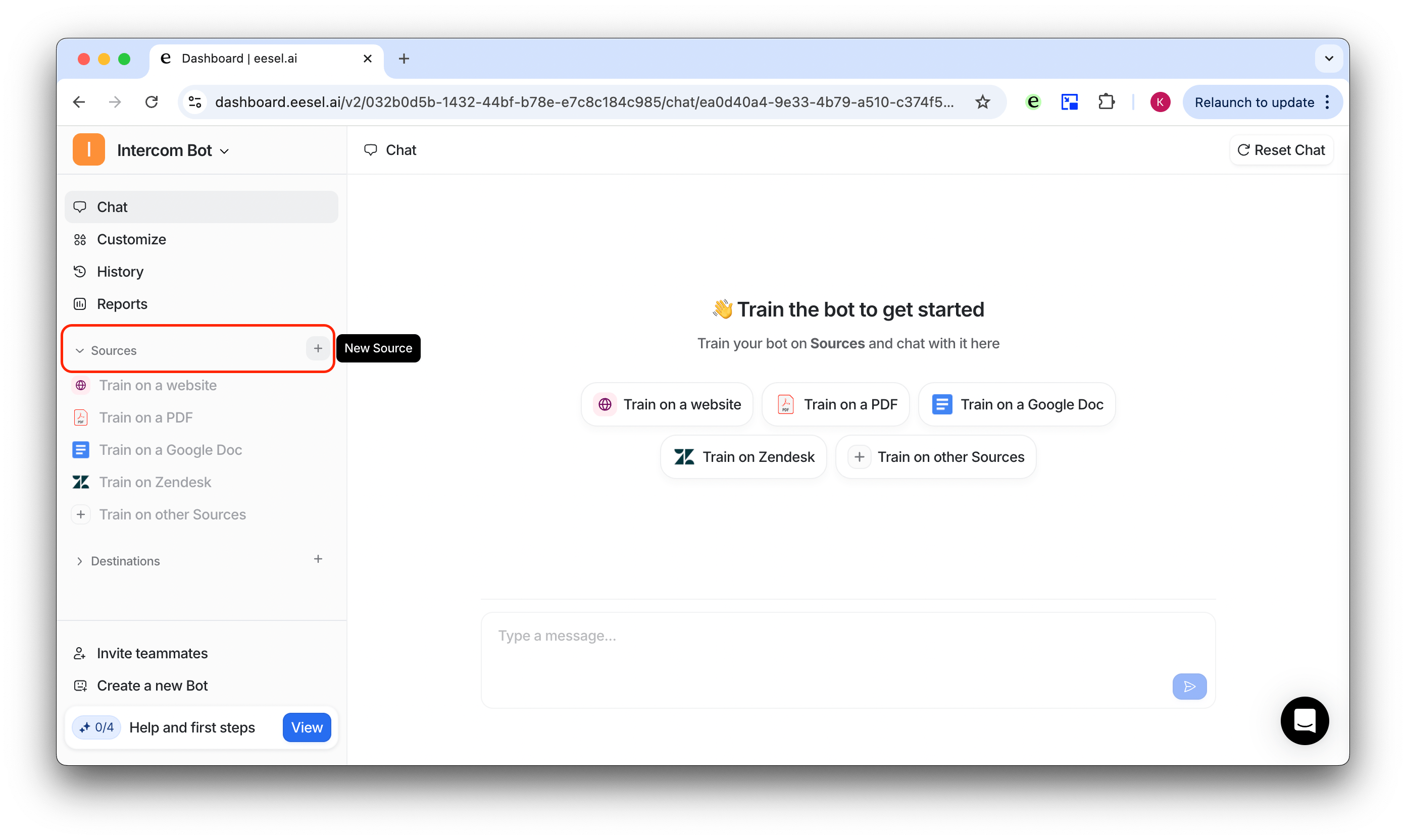 select google docs as a source for your intercom bot