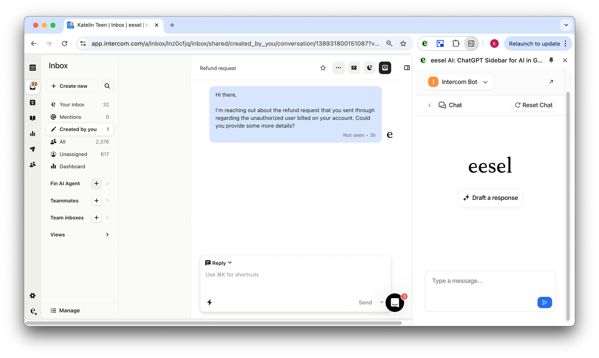 use your extension in intercom to chat over google docs