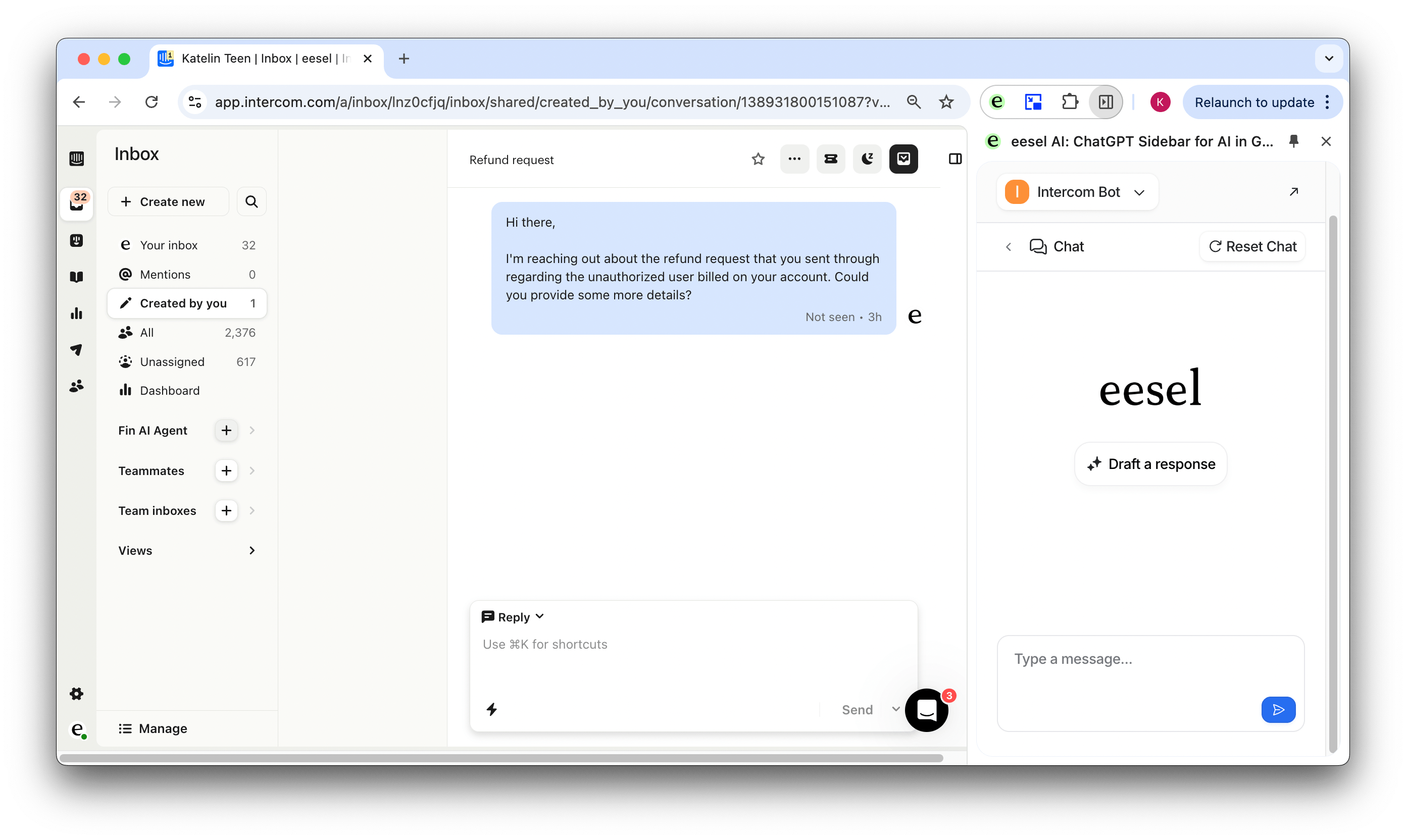 use your extension in intercom to chat over google docs