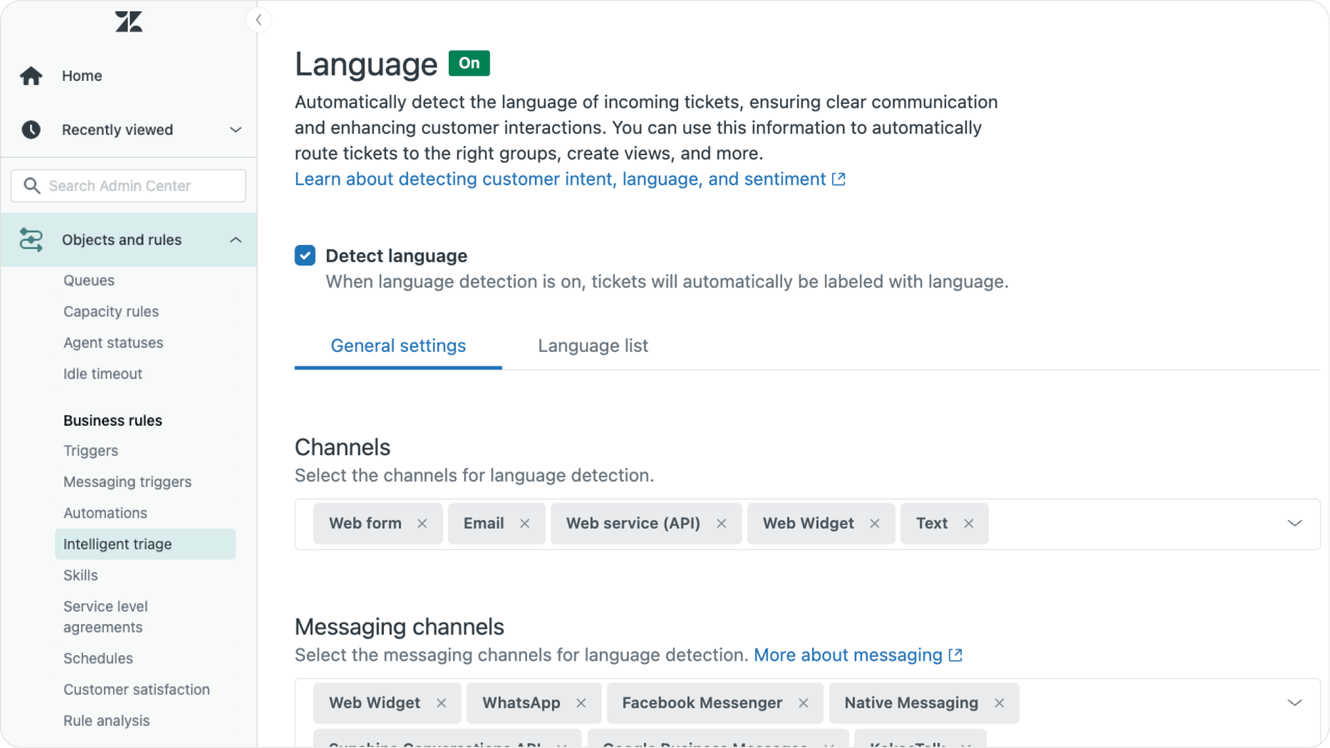 Screenshot of Zendesk AI intelligent triage dashboard