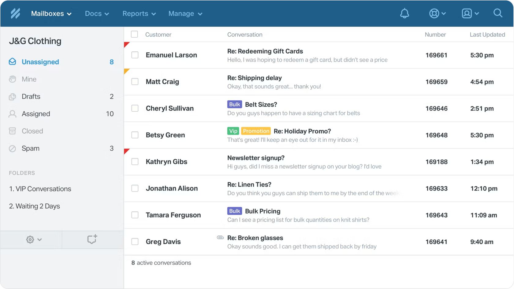 A screenshot of the Help Scout dashboard, showing the clean and personal interface designed for managing customer conversations.