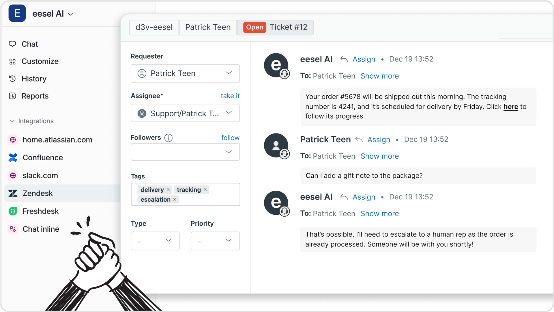 Screenshot of eesel AI which shows various helpdesk platforms such as zendesk, intercom, and freshdesk.