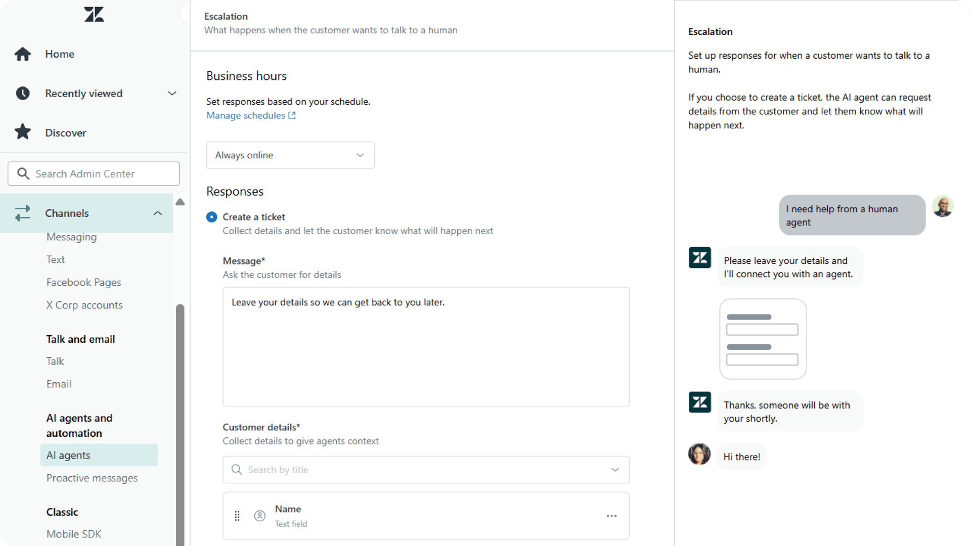 screenshot of Zendesk’s escalation conditions set up
