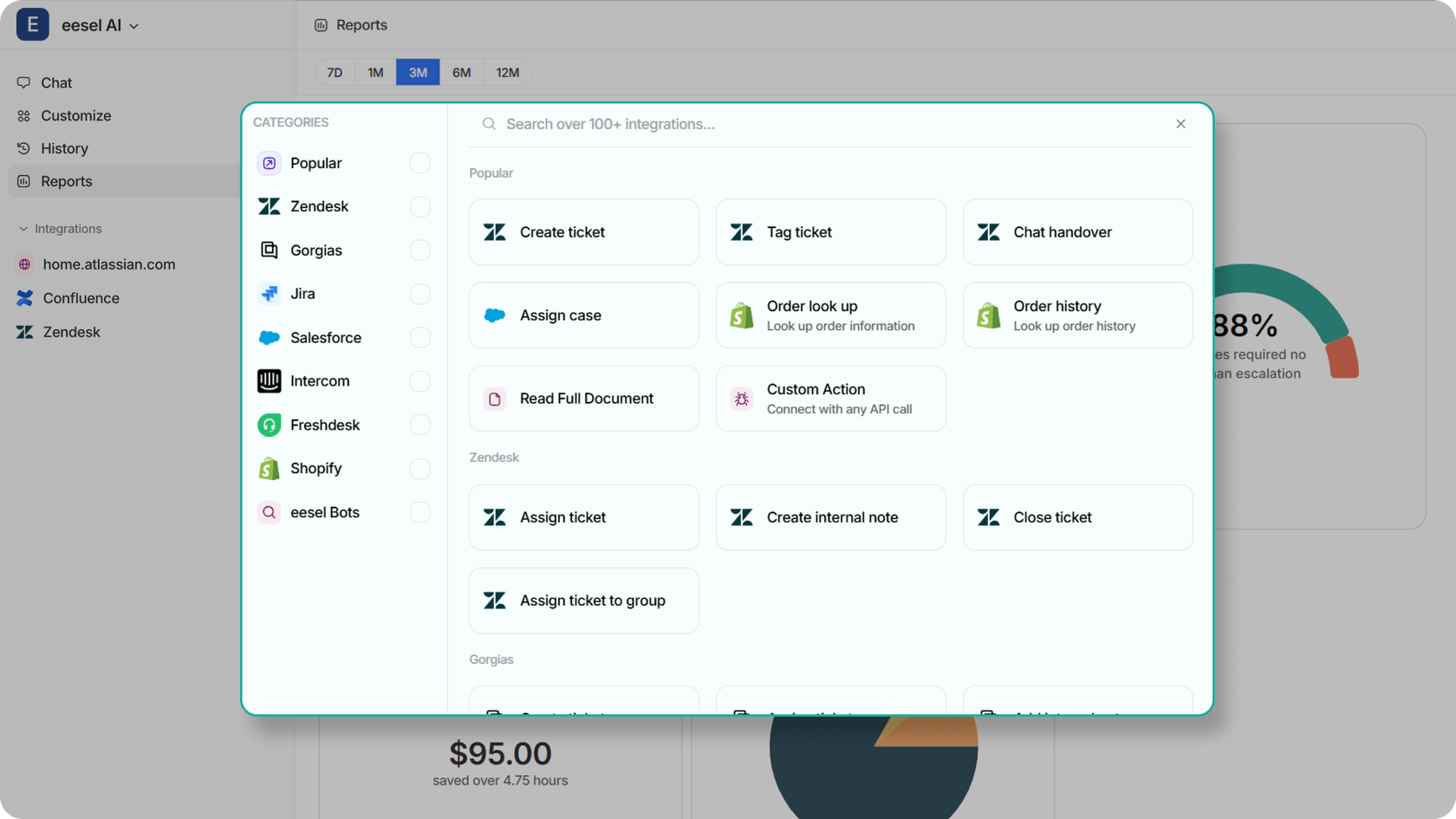 eesel's bot action customization. 