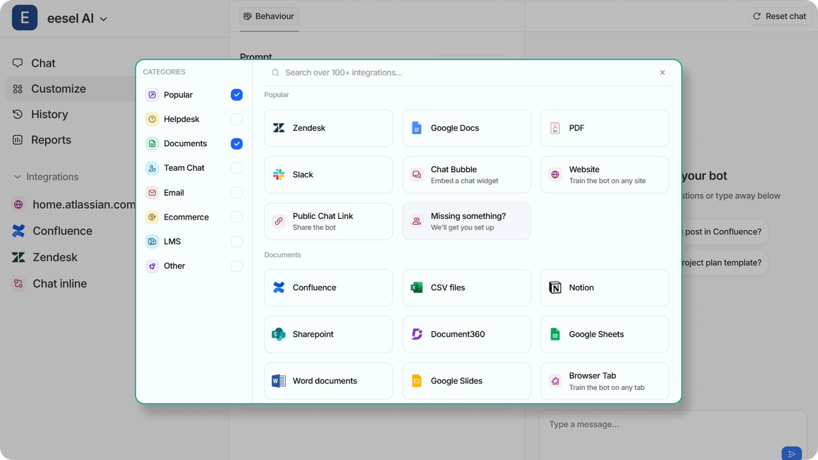 eeselの統合パネルの外観。